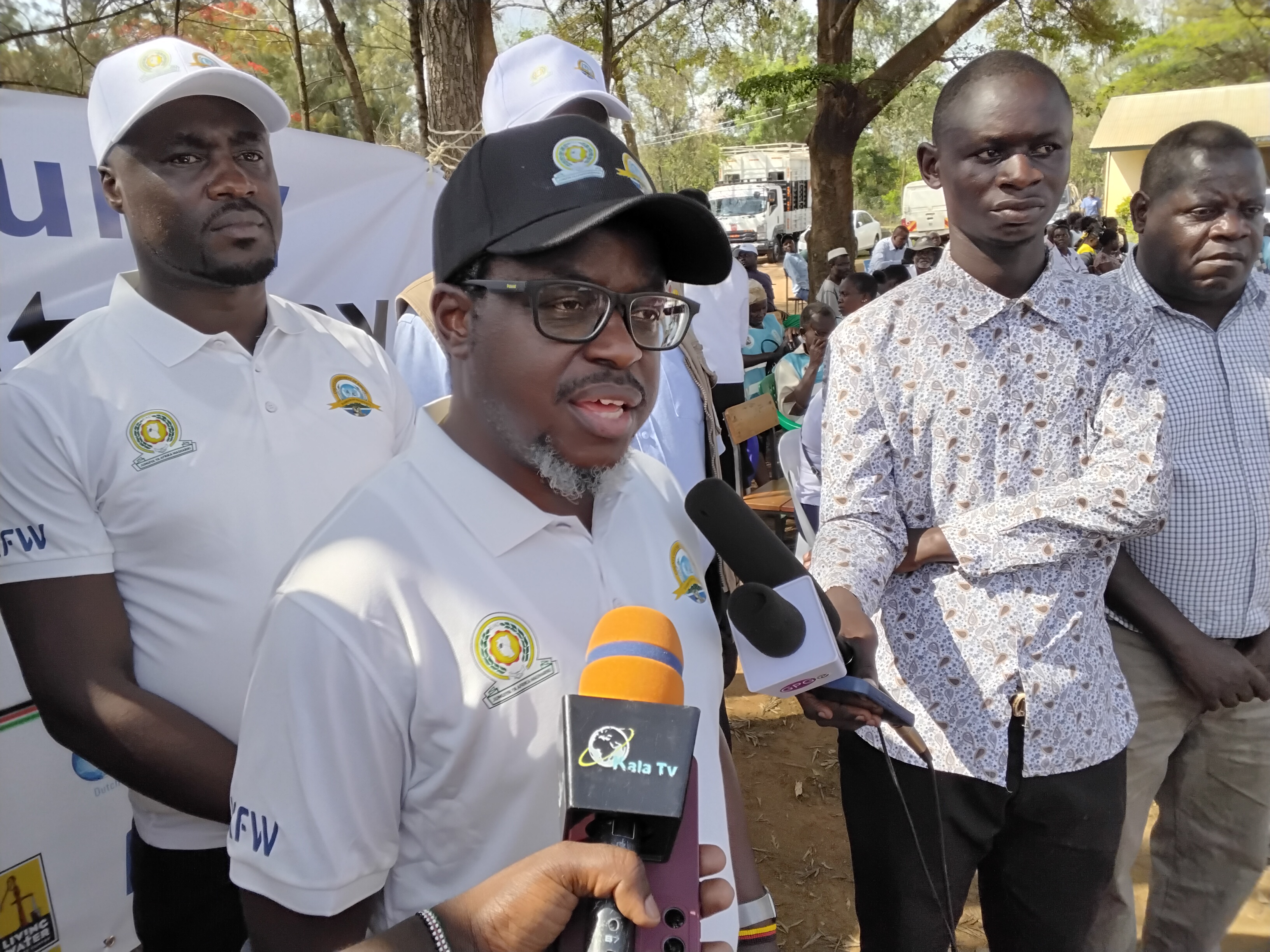 Lake Victoria Basin Integrated Water Resources Management Programme Coordinator Arsene Aime Mukubwa addressing the media at Kotetni Primary School in Kisumu West Sub-County.