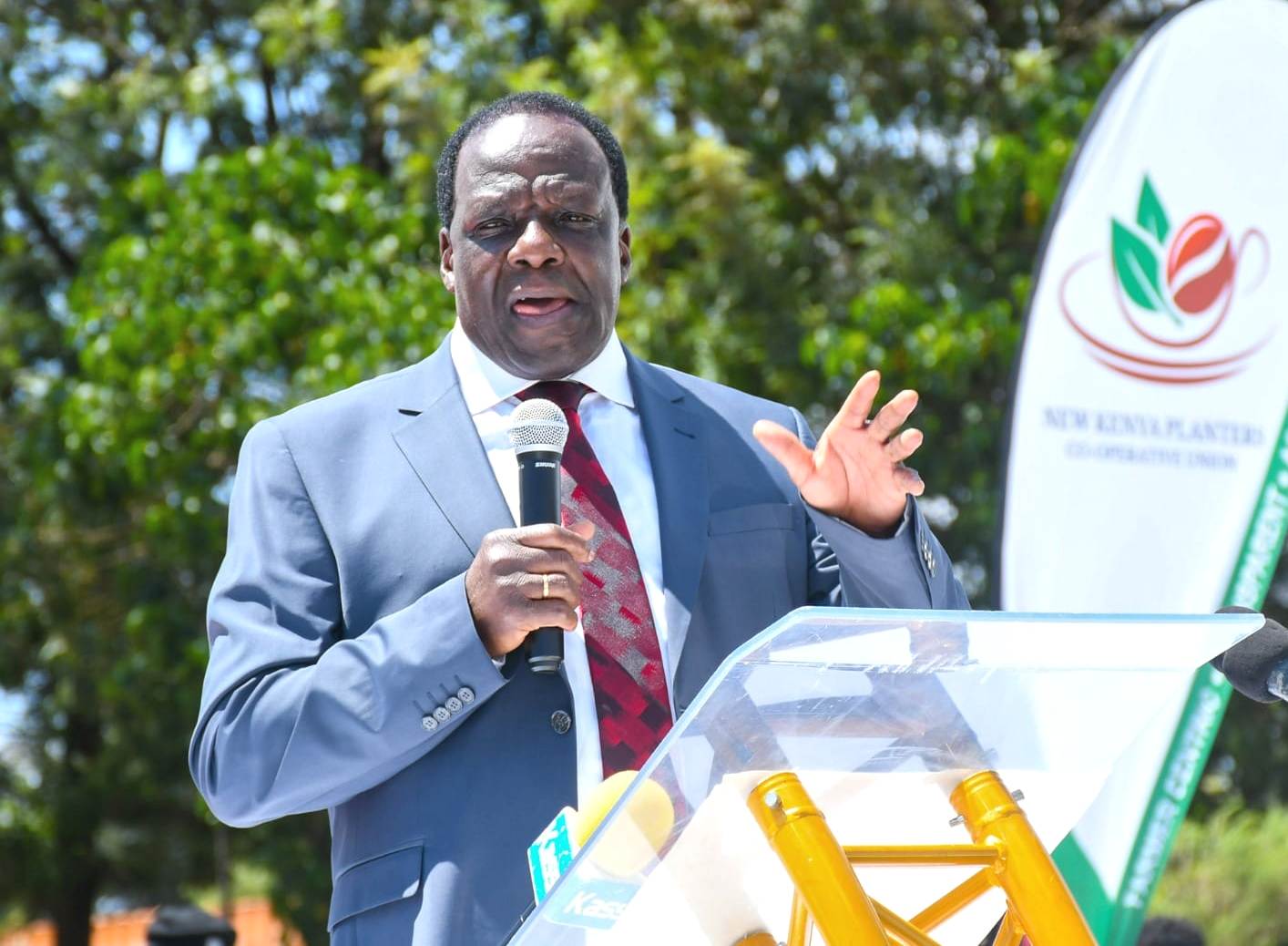 CS Oparanya1 and 2: Cabinet Secretary for Cooperatives and Micro, Small, and Medium Enterprises Development Wycliffe Oparanya speaks during a coffee farming and agronomy sensitization forum at Kongoni in Likuyani Constituency in Kakamega County