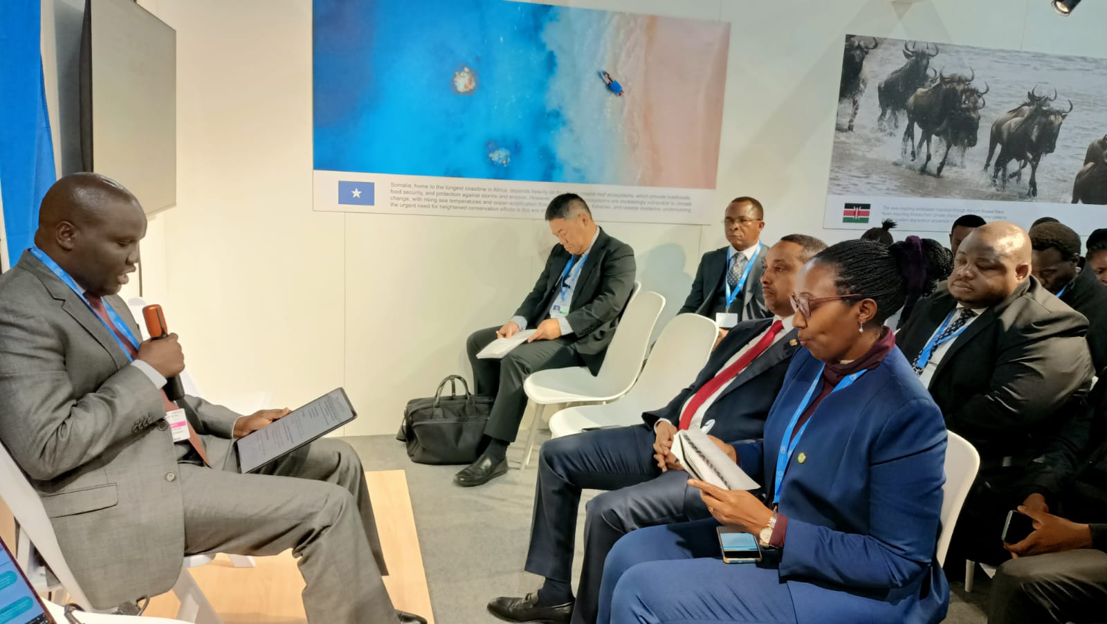 EAC Deputy Secretary General in charge of infrastructure, productive, social and political sectors Andrea Aguer Ariik (L) during the COP29 side event in Baku, Azerbaijan.  Photo/LVBC