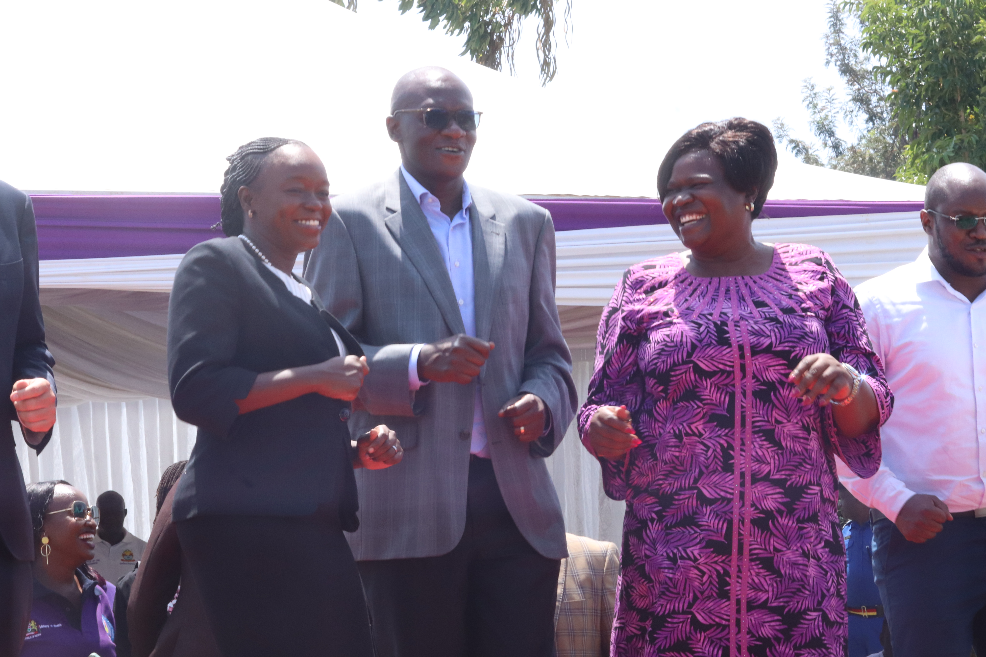 From L: Health CS Dr Deborah Barasa, Director General Patrick Amoth and Governor Gladys Wanga. Photo/ Davis Langat