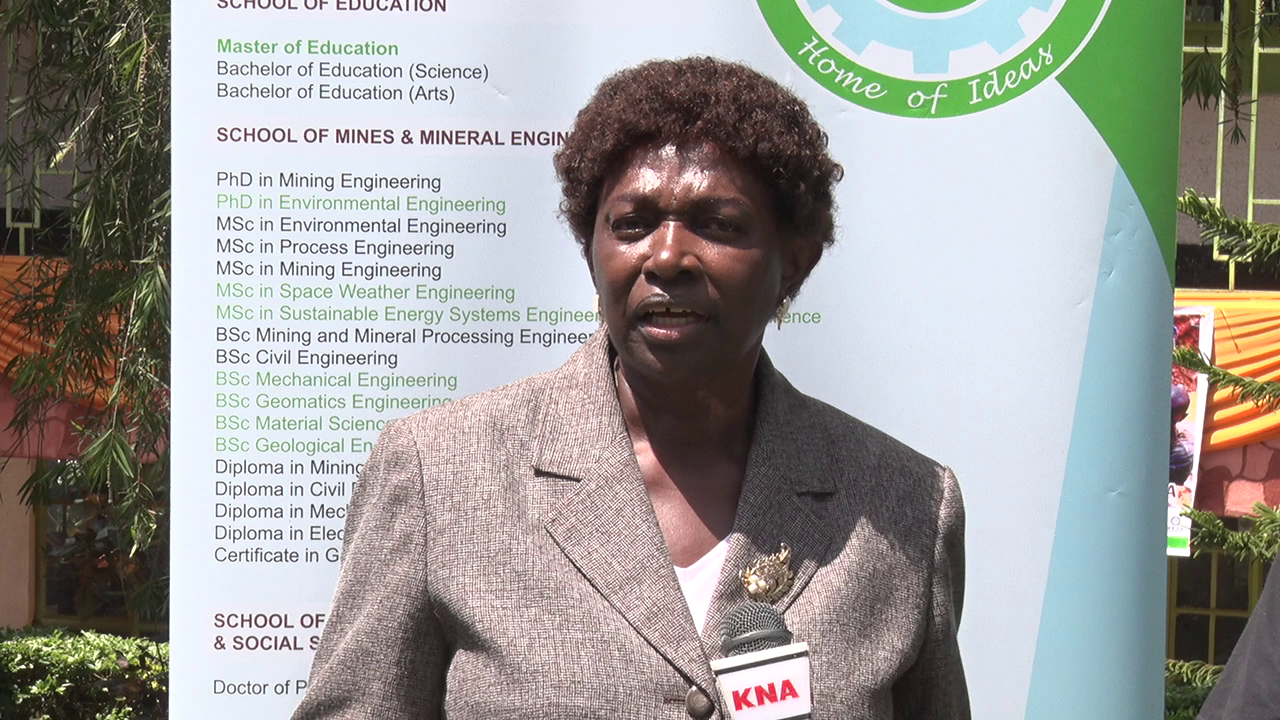 Deputy Vice-Chancellor in-charge of Academic, Research and Outreach Prof. Christine Onyango speaking to Kenya News Agency in  Kakamega town during  a three  days technical training workshop was organized for artisanal and small scale miners from Kakamega and Vihiga counties. Photo/Moses Wekesa