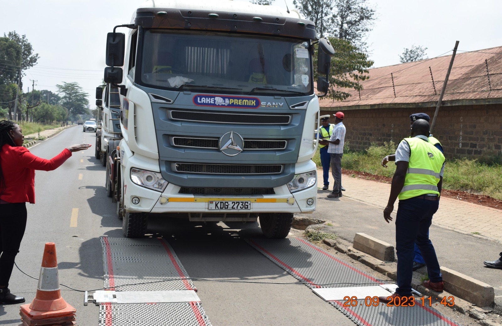 Surveillance officers check a vehicle on compliance to Axle Load limits on the Kenyan highways.