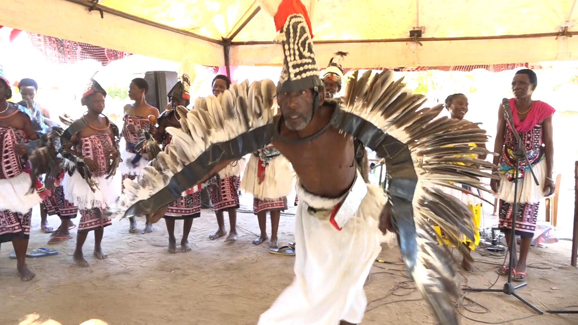 A Mijikenda traditional dancing troupe entertains guests during the signing of a memorandum of understanding between Pwani University and the Malindi District Cultural Association. The two institutions want to collaborate in the research, documentation and archiving of the Mijikenda cultural heritage.
