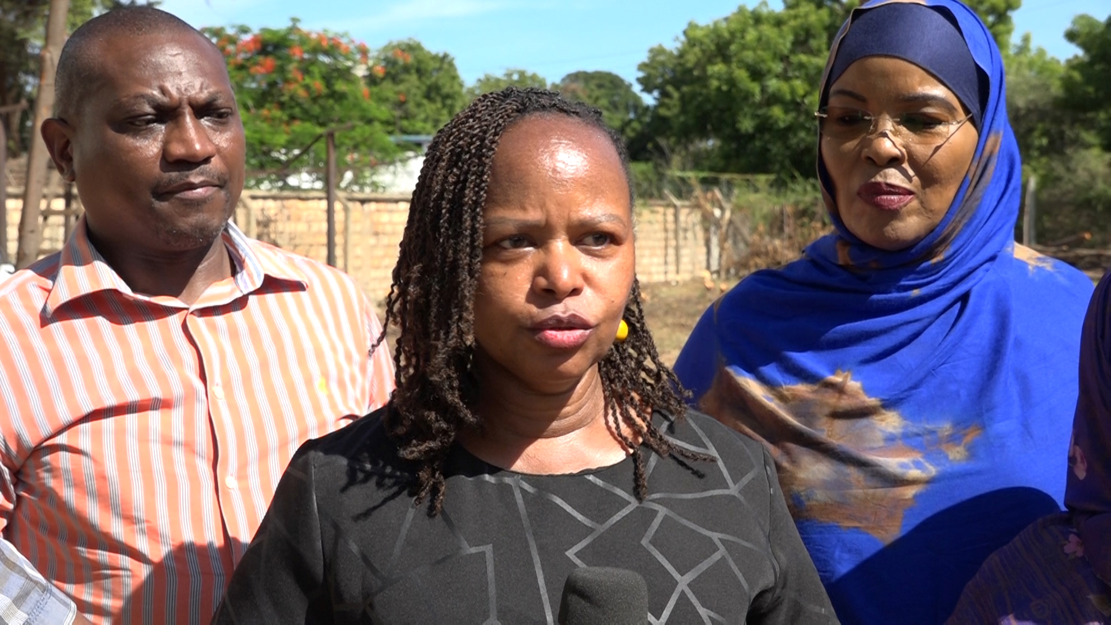National Land Commission (NLC) Vice Chairperson Gertrude Nguku speaks to journalists at the close of a three-day inquiry into the ownership of land earmarked for Phase One of the Malindi International Airport expansion project.