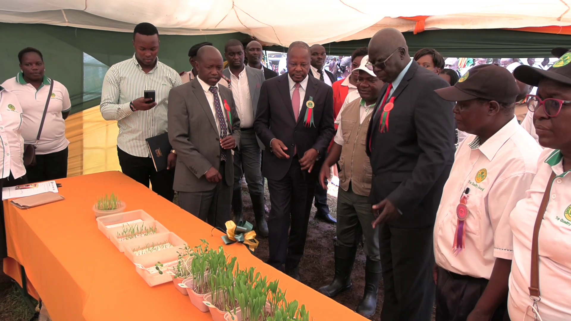 The Cabinet Secretary, Ministry of Agriculture and Livestock Development Mutahi Kagwe tours the Kenya Seed Company Stand at the Agriculture Society of Kenya(ASK) Kakamega Show. Photo/Moses Wekesa.