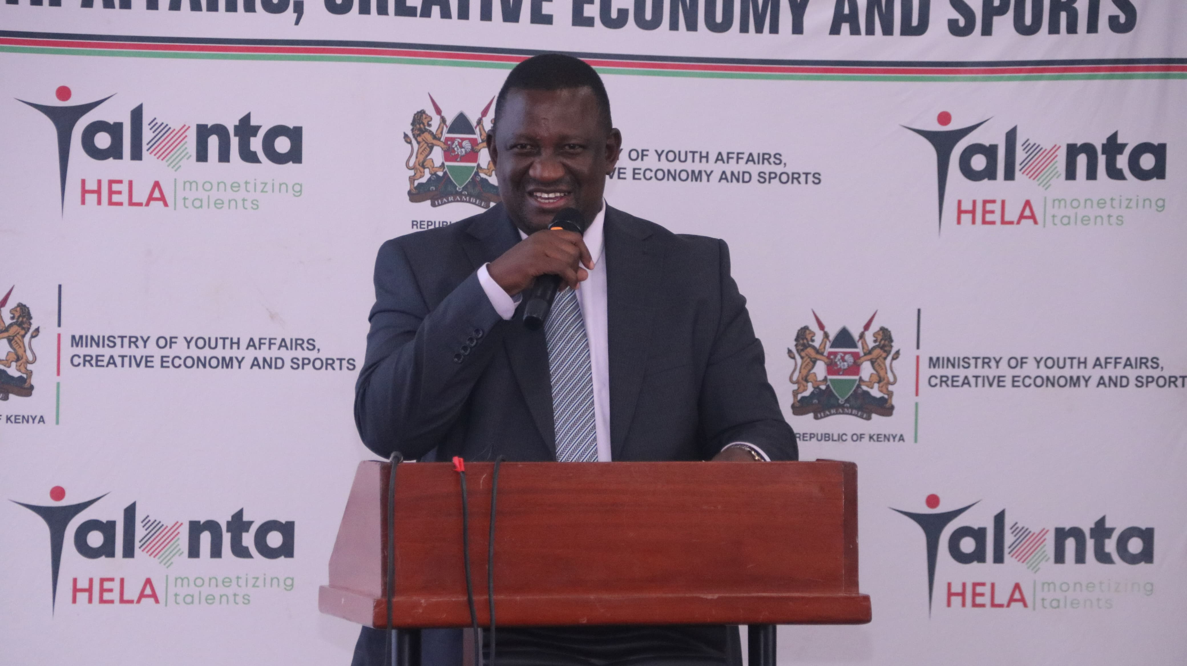Youth Affairs, the Creative Economy and Sports CS Salim Mvurya, speakING during the launch of the National Youth Opportunities Towards Advancement (NYOTA) Programme at a Nairobi  Hotel.
