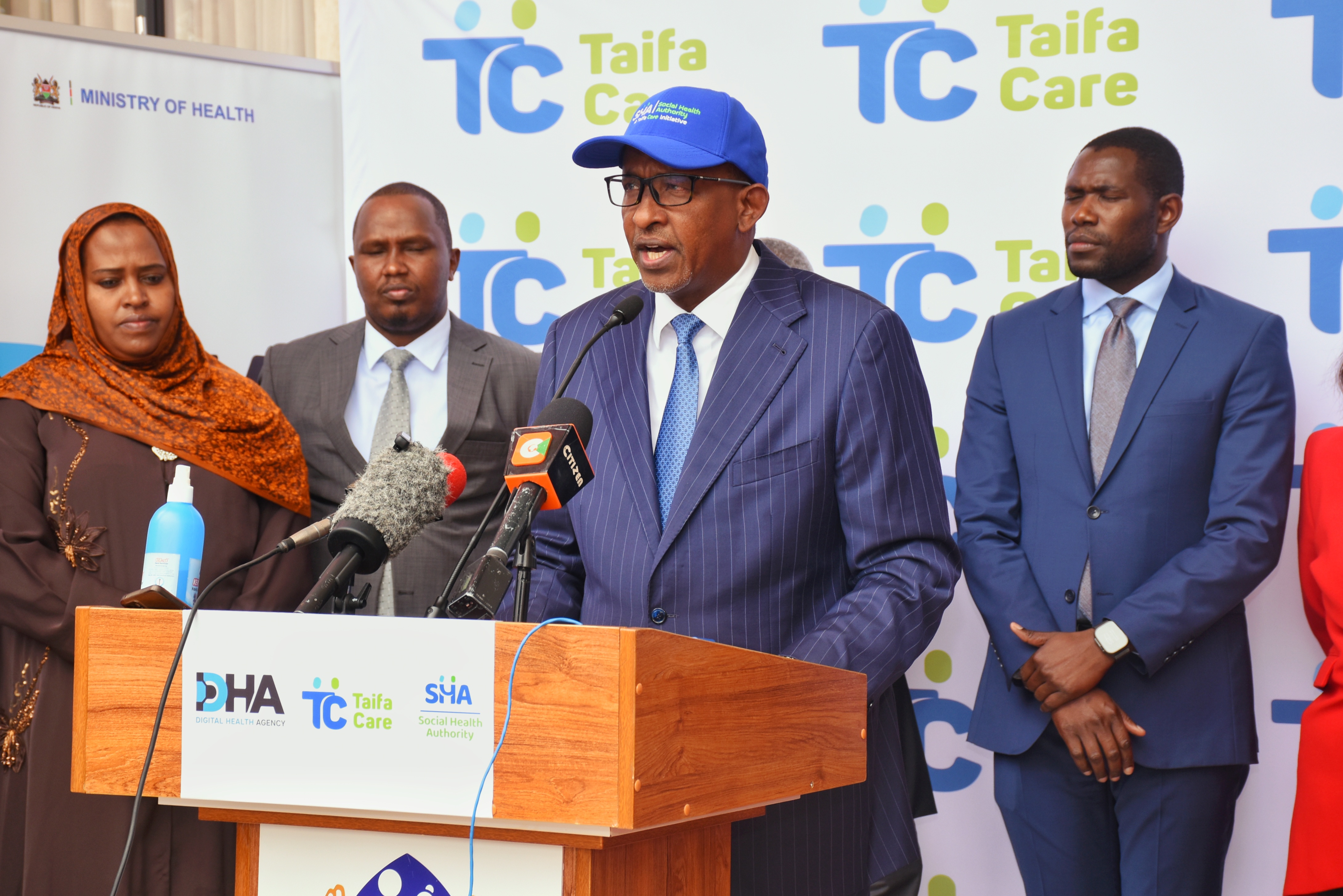 Health Cabinet Secretary, Aden Duale, speaking at the official launch of the National Biometric Verification Method for Patients at Kenyatta Teaching and Referral Hospital (KUTRRH), Nairobi. PHOTO/ DANIEL KAMAU