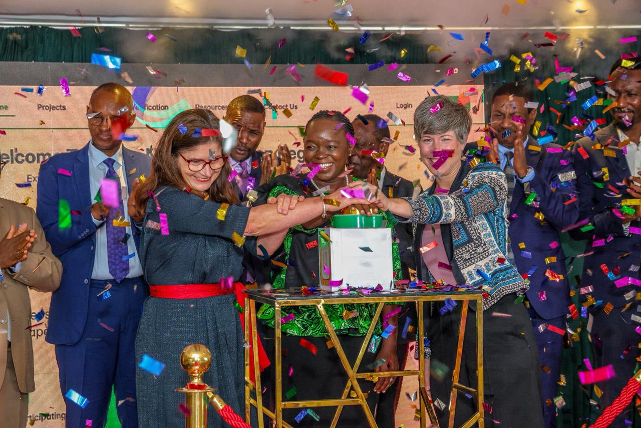 (Front row from Left) European Union Ambassador to Kenya Henriette Geiger, Cabinet Secretary for Environment, Climate Change and Forestry Dr. Deborah Barasa, and Head of Cooperation at the Embassy of the Federal Republic of Germany Maren Kneller during the official launch of the Kenya National Carbon Registry in Nairobi.