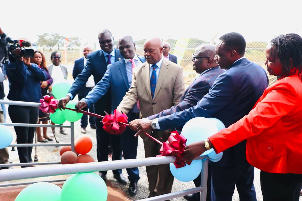 The Wildlife Research and Training Institute (WRTI) Board Chair Dr David Nkendianye (3rd left), Director Dr Patrick Omondi (3rd right) and other Board Members during the opening of the new Inland Waters and Wetlands Research Centre in Naivasha. 