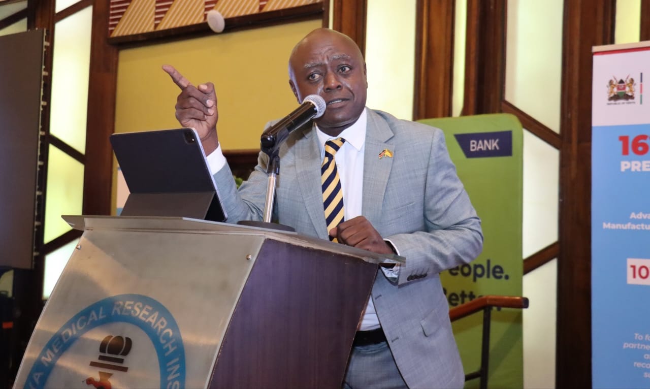 Kenneth Mwige, Director General of the Kenya Vision 2030 Delivery Secretariat, addresses delegates during the KEMRI Annual Scientific and Health (KASH) Conference (KASH) in Nairobi