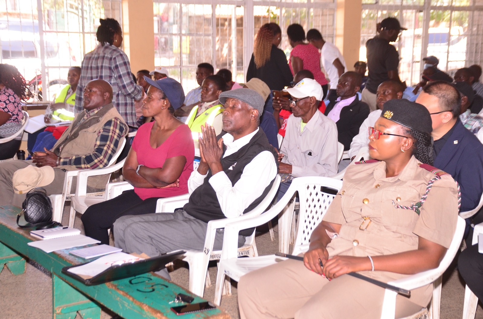 Participants follow proceedings at the Mbotela Social Hall when the Athi Water Works Development Agency (AWWDA) unveiled a pioneering trenchless pipeline project to modernize Nairobi’s ageing water network.