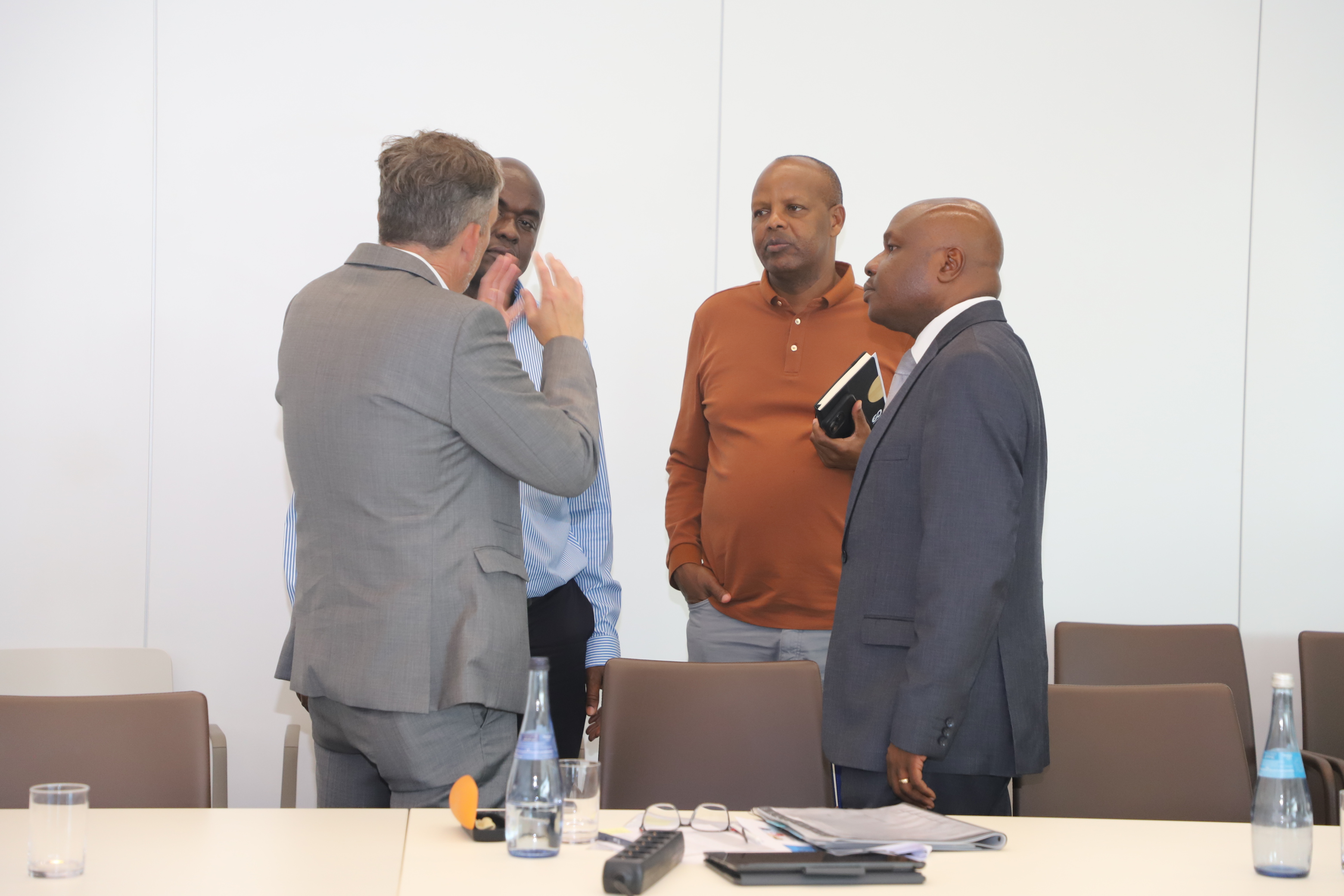 Labour and Skills Development Principal Secretary Shadrack Mwadime (right) flanked by Dr Jürgen Ratzinger, Managing Director for International Business at the Chamber of Commerce and Industry in Germany.