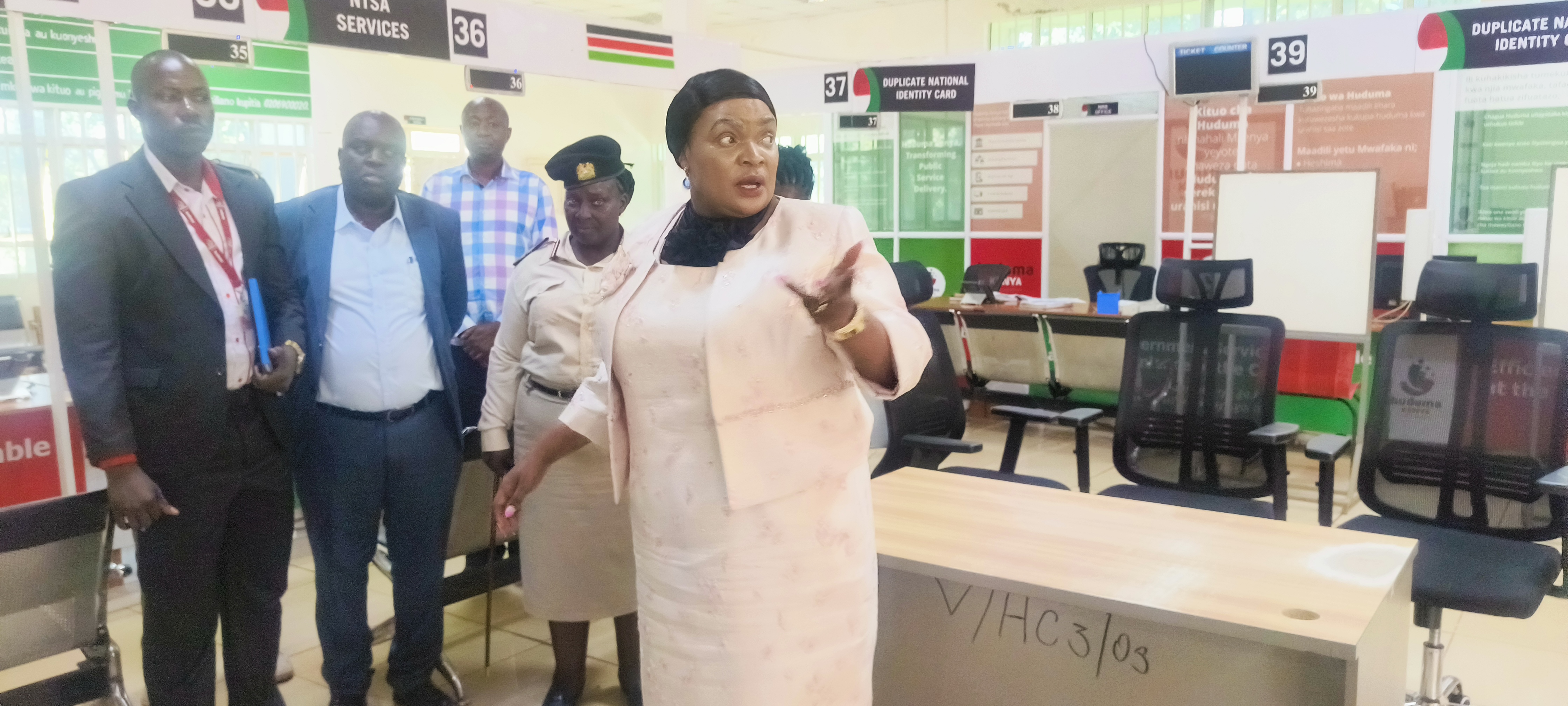 Public Service PS Dr. Jane Imbunya during a visit to the Huduma center at Mbale, Vihiga County.  Photo/Rose Wasike
