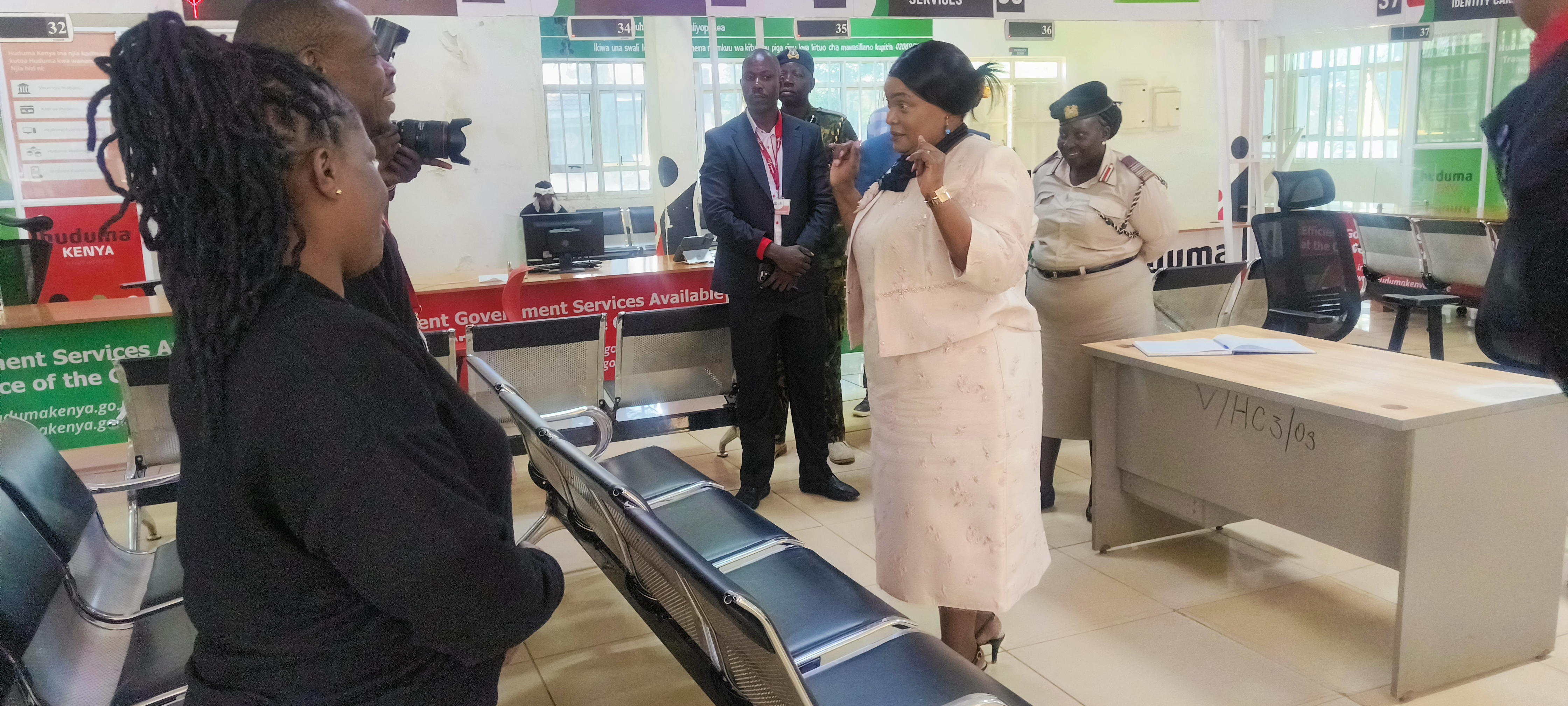 Public Service PS Dr. Jane Imbunya during a visit to the Huduma center at Mbale, Vihiga County.  Photo/Rose Wasike