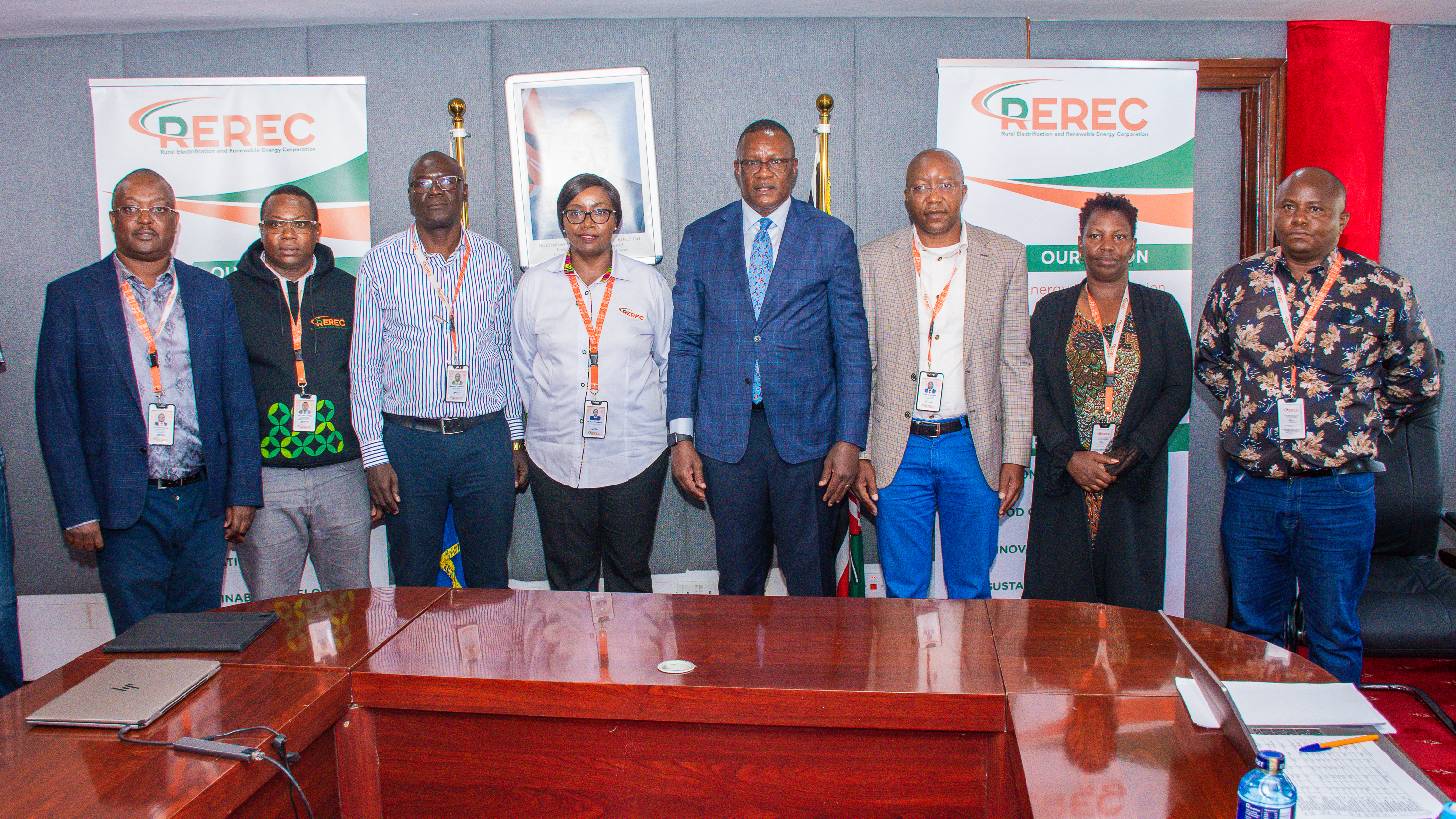 REREC CEO Dr. Rose Mkalama (Left) with the Deputy  Chief of Staff Mr. Eliud Owalo (Right) in Nairobi. Photo/  HENRY KWENYA