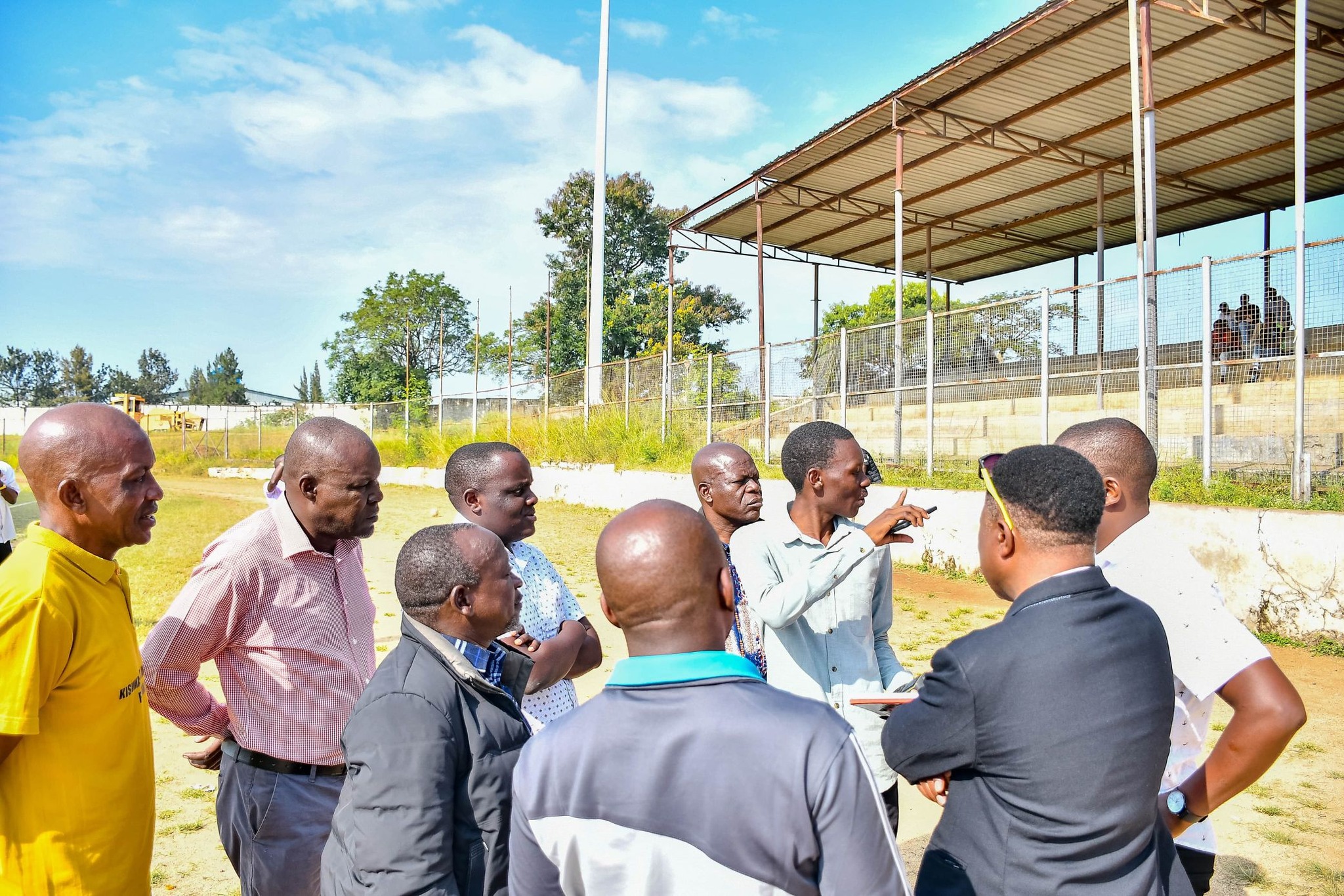 A team from the State Department for Sports during a site tour of Moi Stadium in Kisumu. Photos/Chris Mahandara 