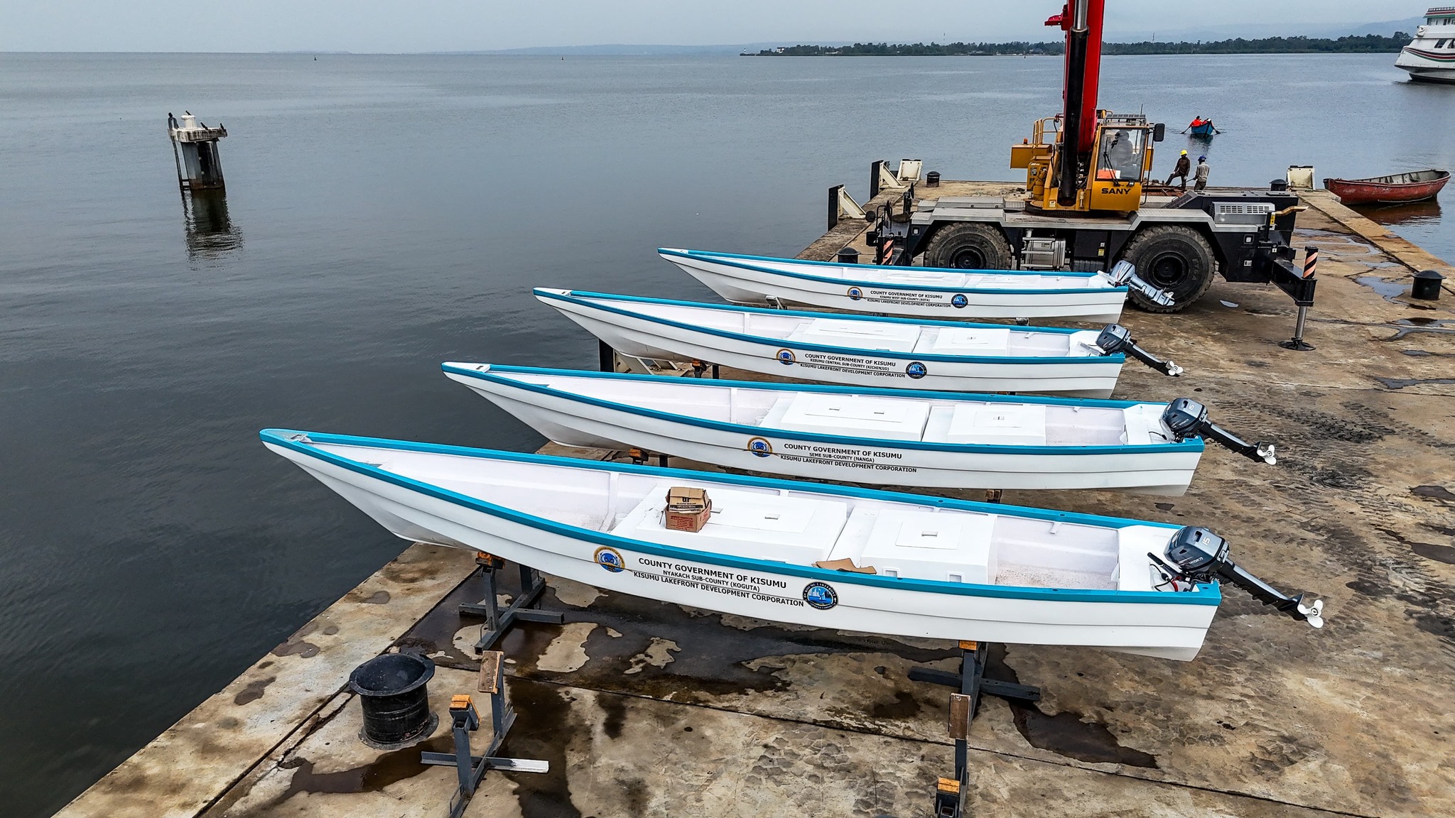 Artisanal fishing Fibre Boats constructed at the Kenya Shipyards Limited Kisumu. The County government plans to deploy them at major beaches in the area to enhance safety and boost blue economy.  Photo/Chris Mahandara.