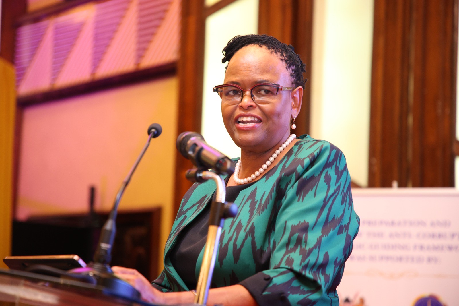 Chief Justice Martha Koome speaking during the launch of the National Council on the Administration of Justice (NCAJ) Anti-Corruption Strategic Guiding Framework for the Justice Sector in Nairobi.
