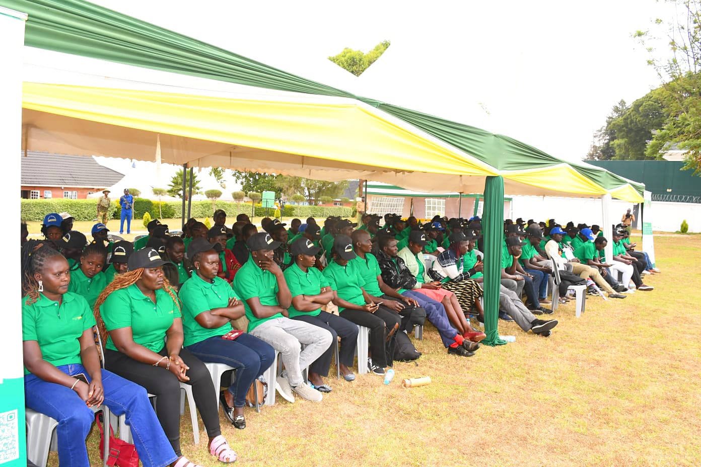The 140 agripreneurs  keenly follow proceedings during the unveiling event, which took place at the governor’s residence in Kapenguria. Photos by Parklea Ivor
