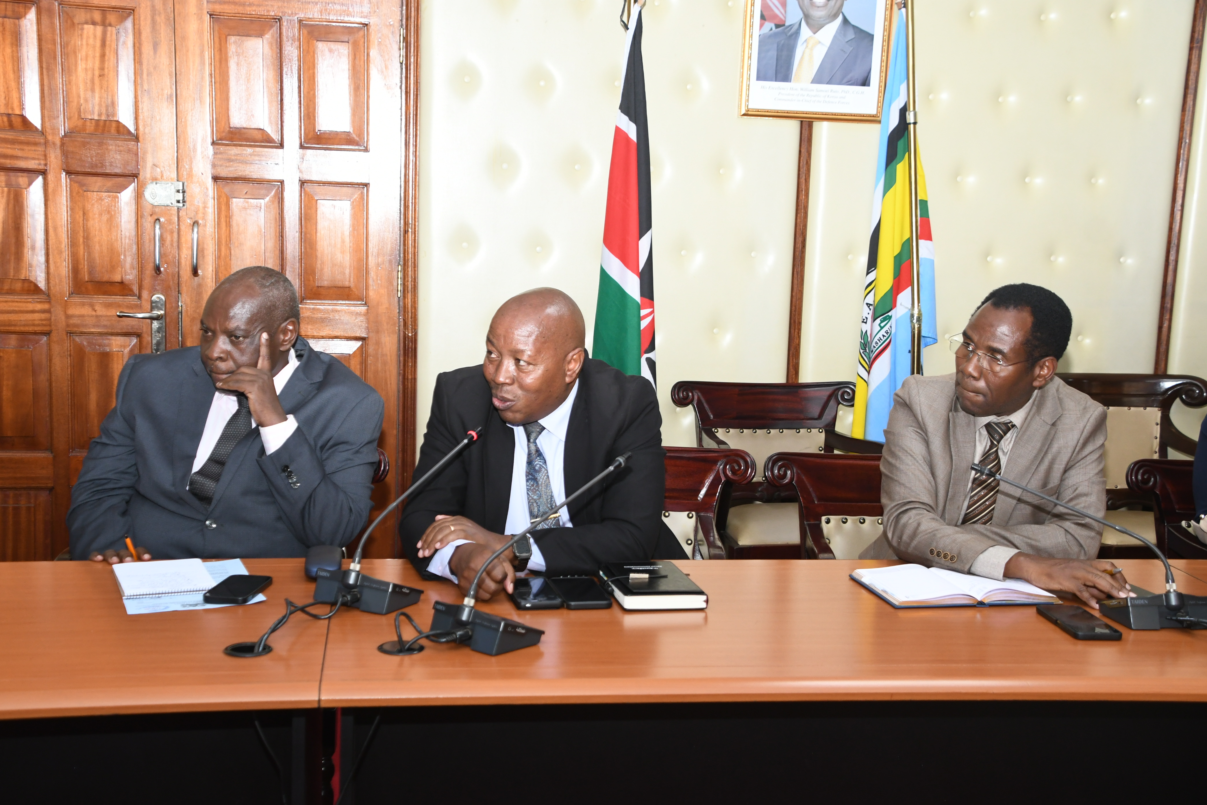 Secretary Administration at the State Department for ICT Jonam Kinama (center) speaks at Teleposta Towers 