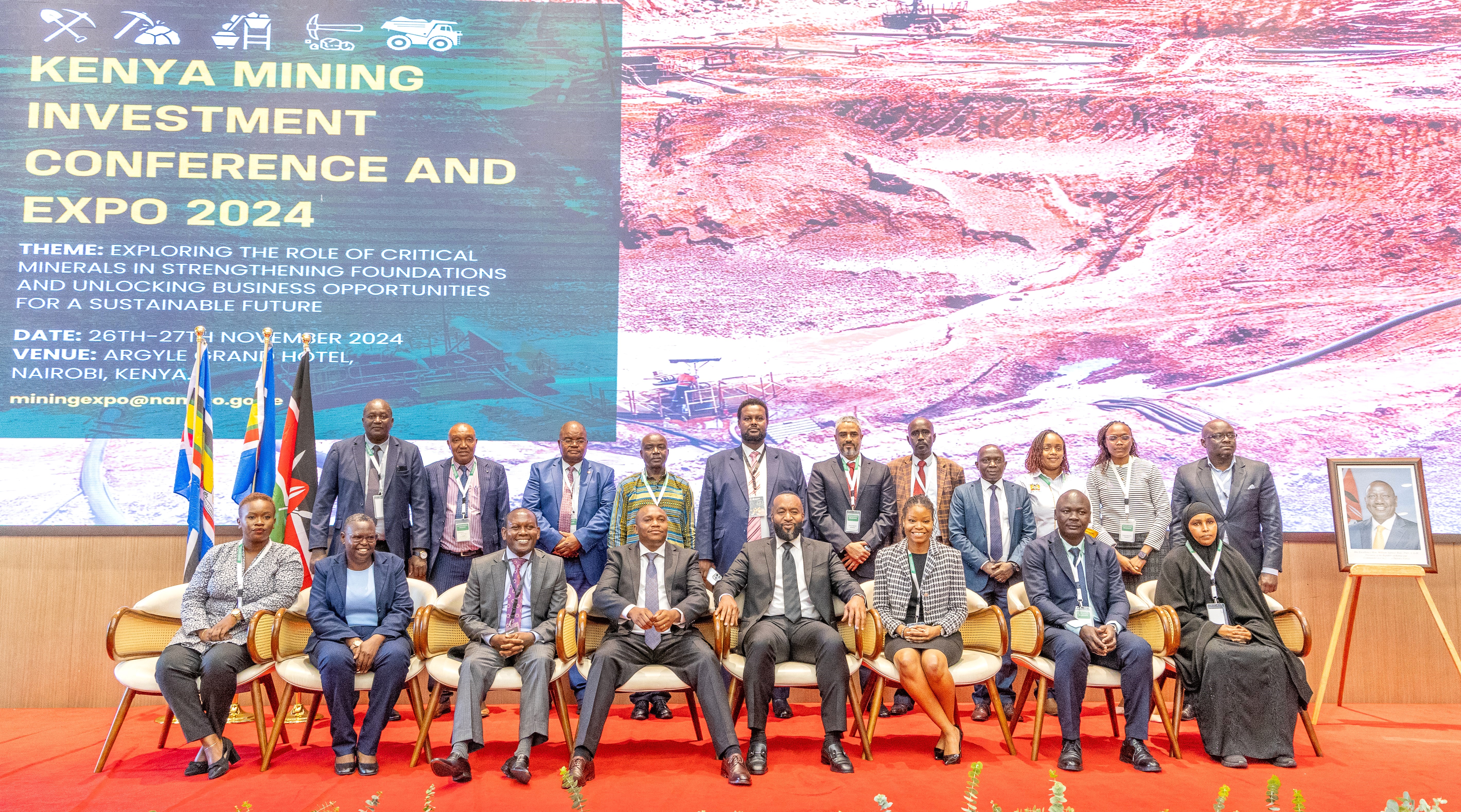 CS Joho poses for a photo with the mining officials and organizers of the historic mining conference in Nairobi.