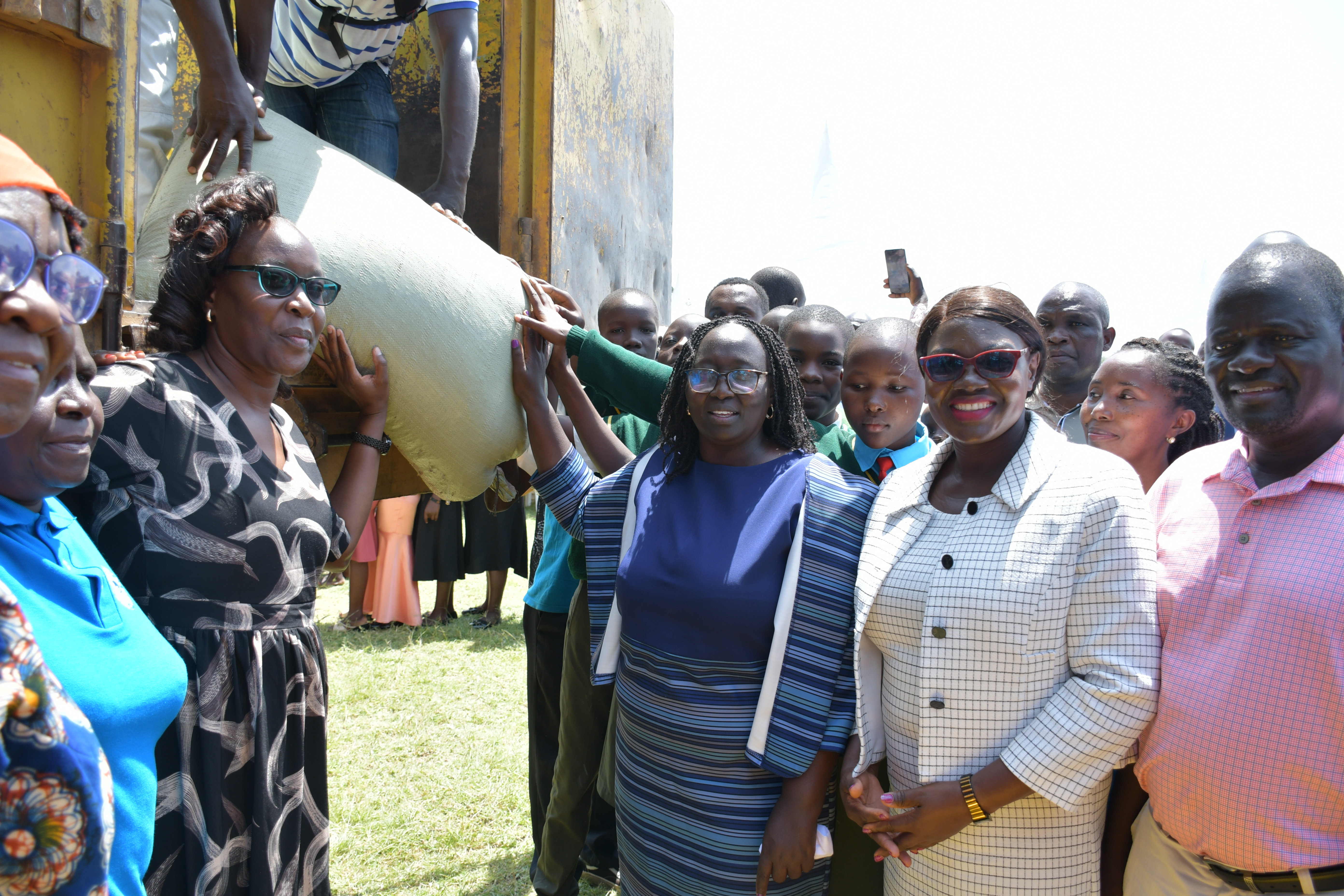 The Cabinet Secretary for Gender, Culture and Children Services, Hanna Cheptumo flagging of Emergency Food supplies and Education Support materials at Lela Mixed Secondary, Nyando Constituency, Kisumu County 