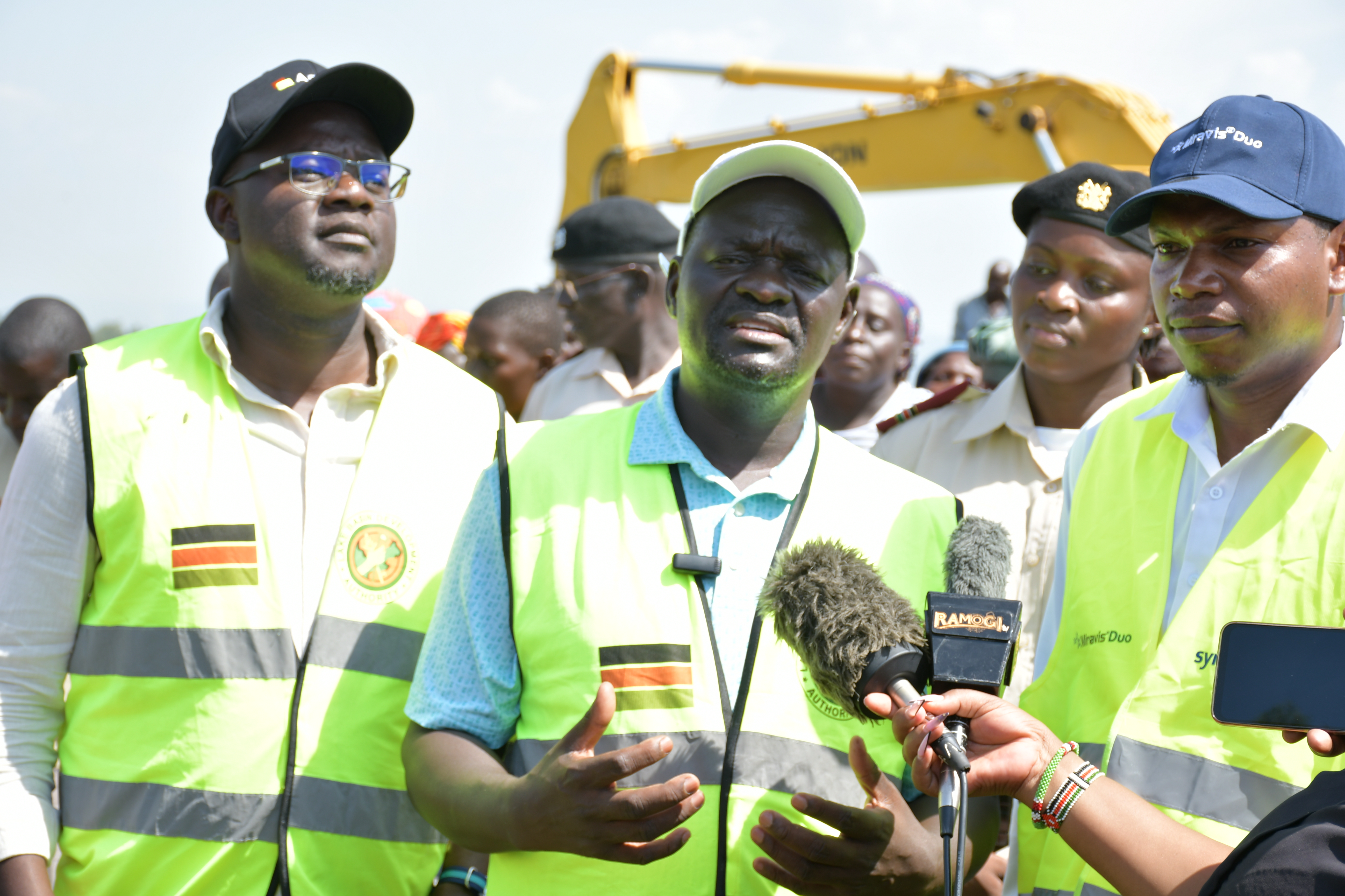 Nyando MP Jared Okello addresses the press during the launch of canal rehabilitation works at the South West Kano Irrigation Scheme in Kadibo SubCounty