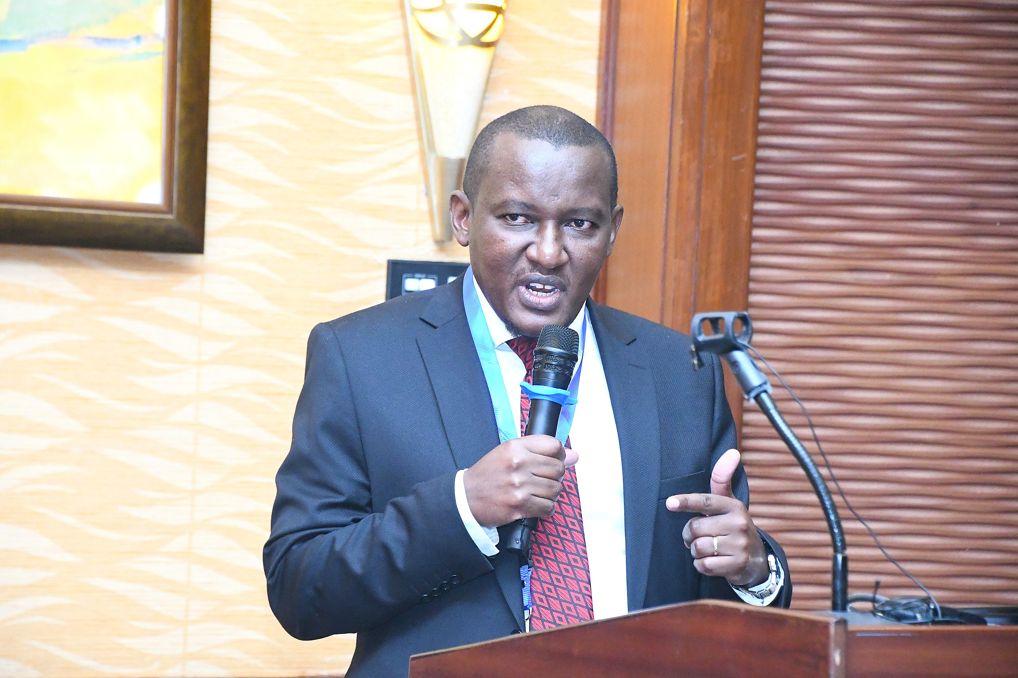 Principal Secretary for the State Department of Irrigation, CPA Ephantus Kimotho speaks during a stakeholders’ workshop to design Results-Based Financing (RBF) facility for the Farmer-Led Irrigation Development (FLID) initiative at Serena Hotel, Nairobi.