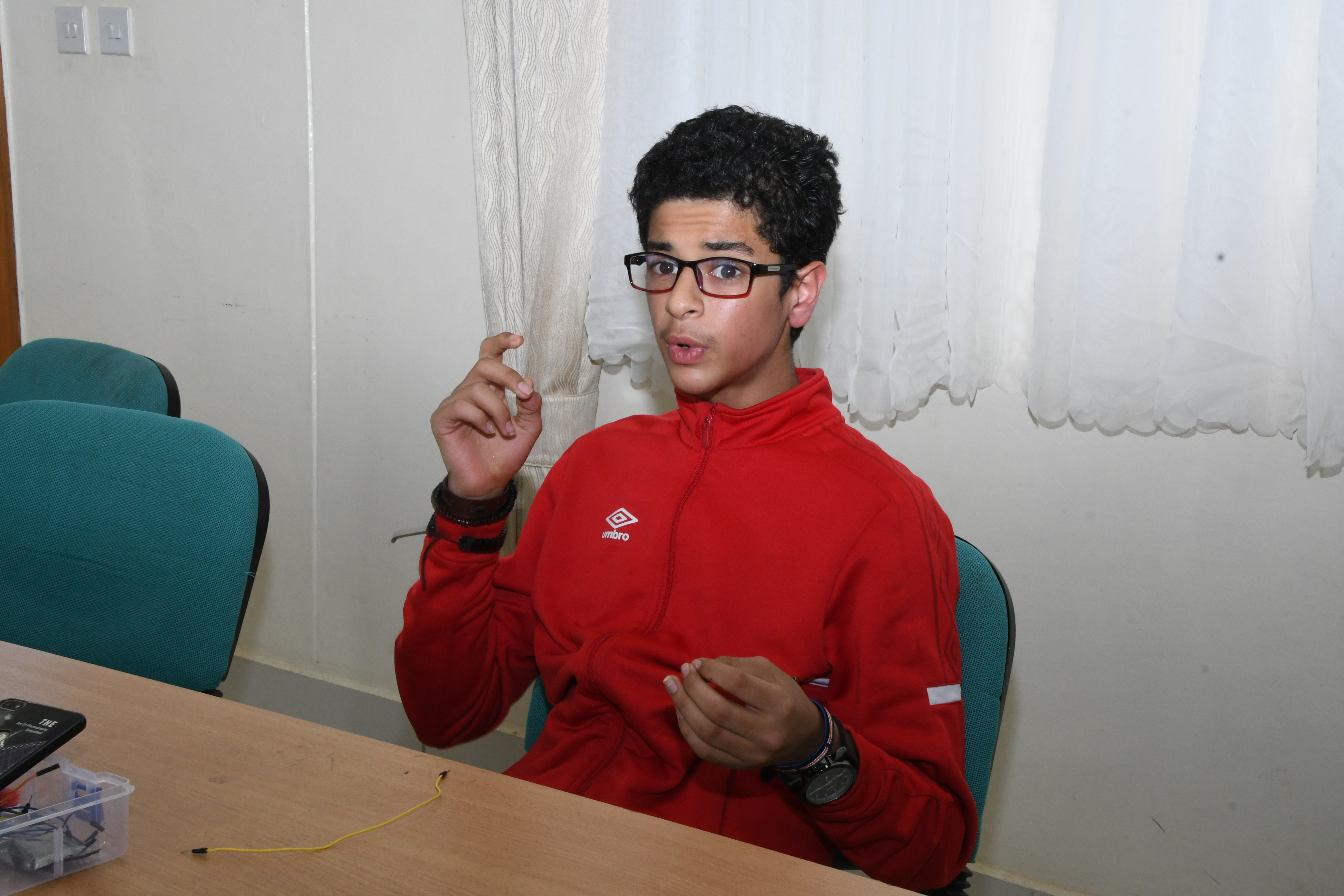 A Form One student at Samaj School Nairobi, Yash Asher is working on a project of improvising sensors on Agricultural farms. Photo/ Bonface Malinda