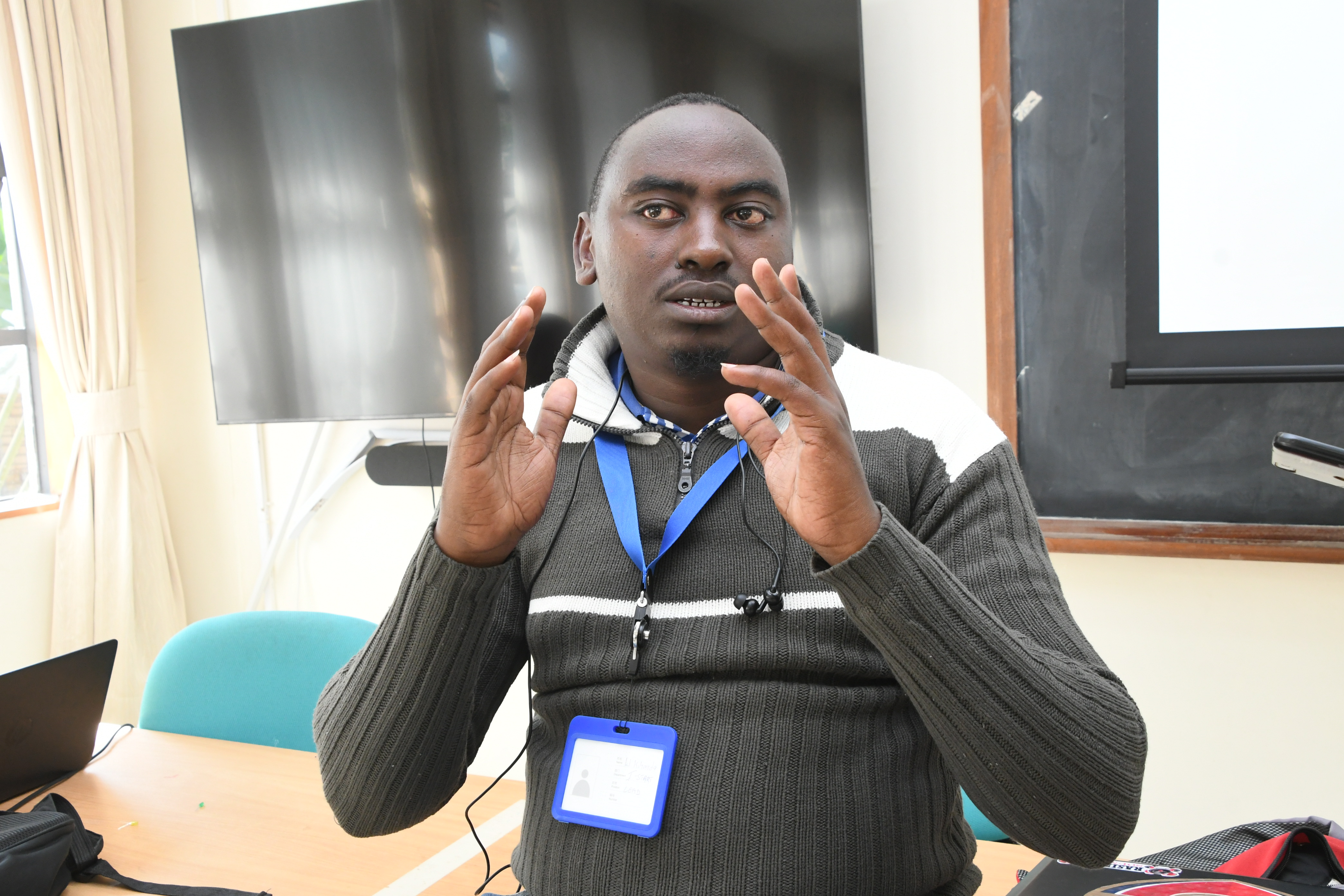 A Trainer, Wilson Kihanda, speaks at CEMASTEA during the 6th CEMASTEA STEM boot camp at Karen Nairobi. Photo/Bonface Malinda