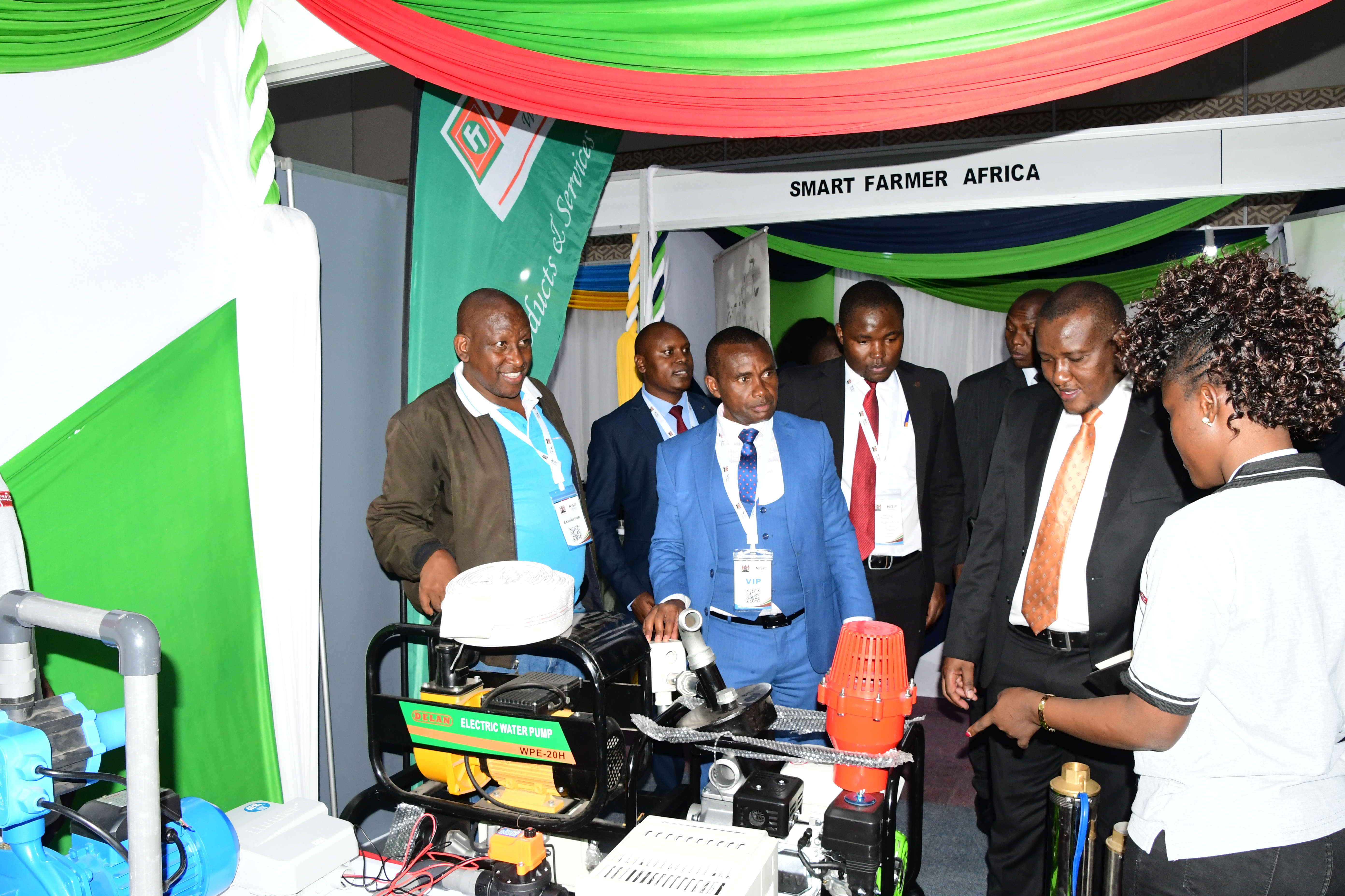 PS for Irrigation Ephantus Kimotho during an exhibition tour on the pre-launch of the National Irrigation Sector Investment Plan (NISIP) at KICC.