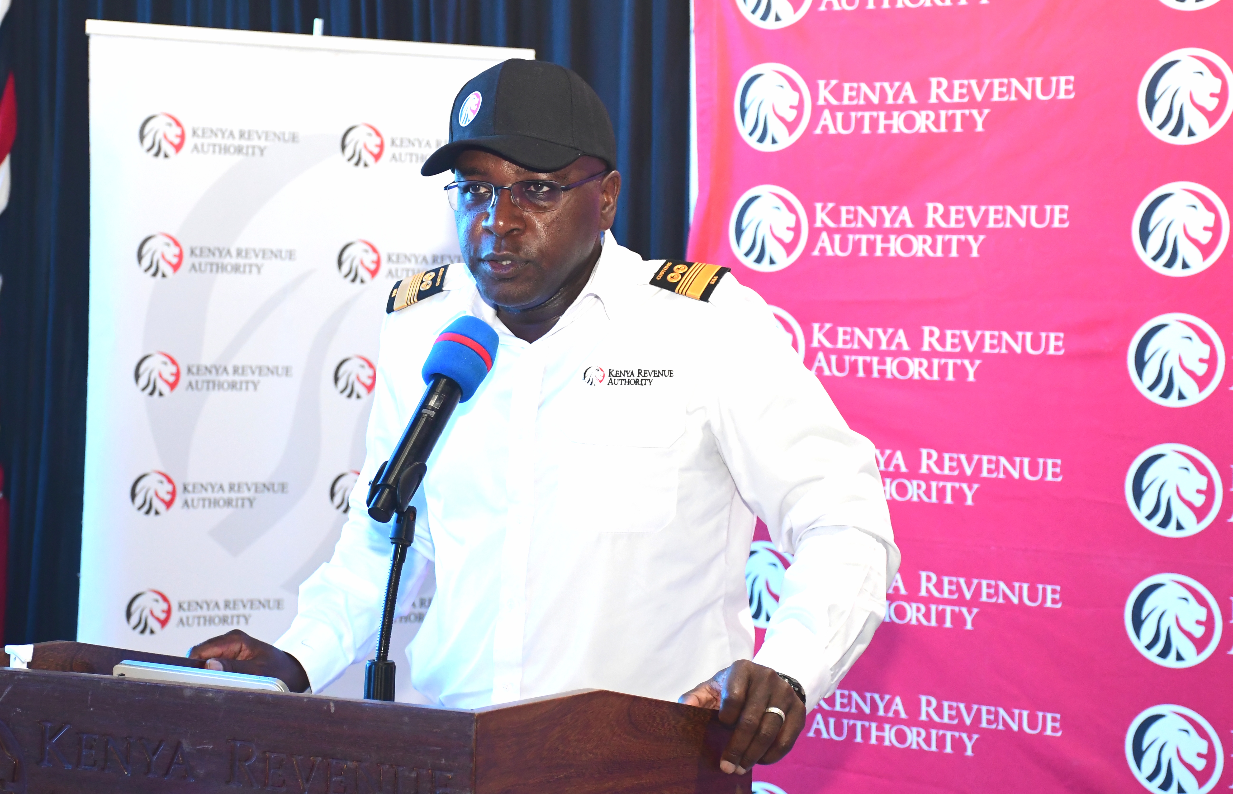 Kenya Revenue Authority (KRA) Commissioner General Hamphrey Wattanga gives keynote address during the Commissioning of the KRA009 patrol boat at the Port of Mombasa.