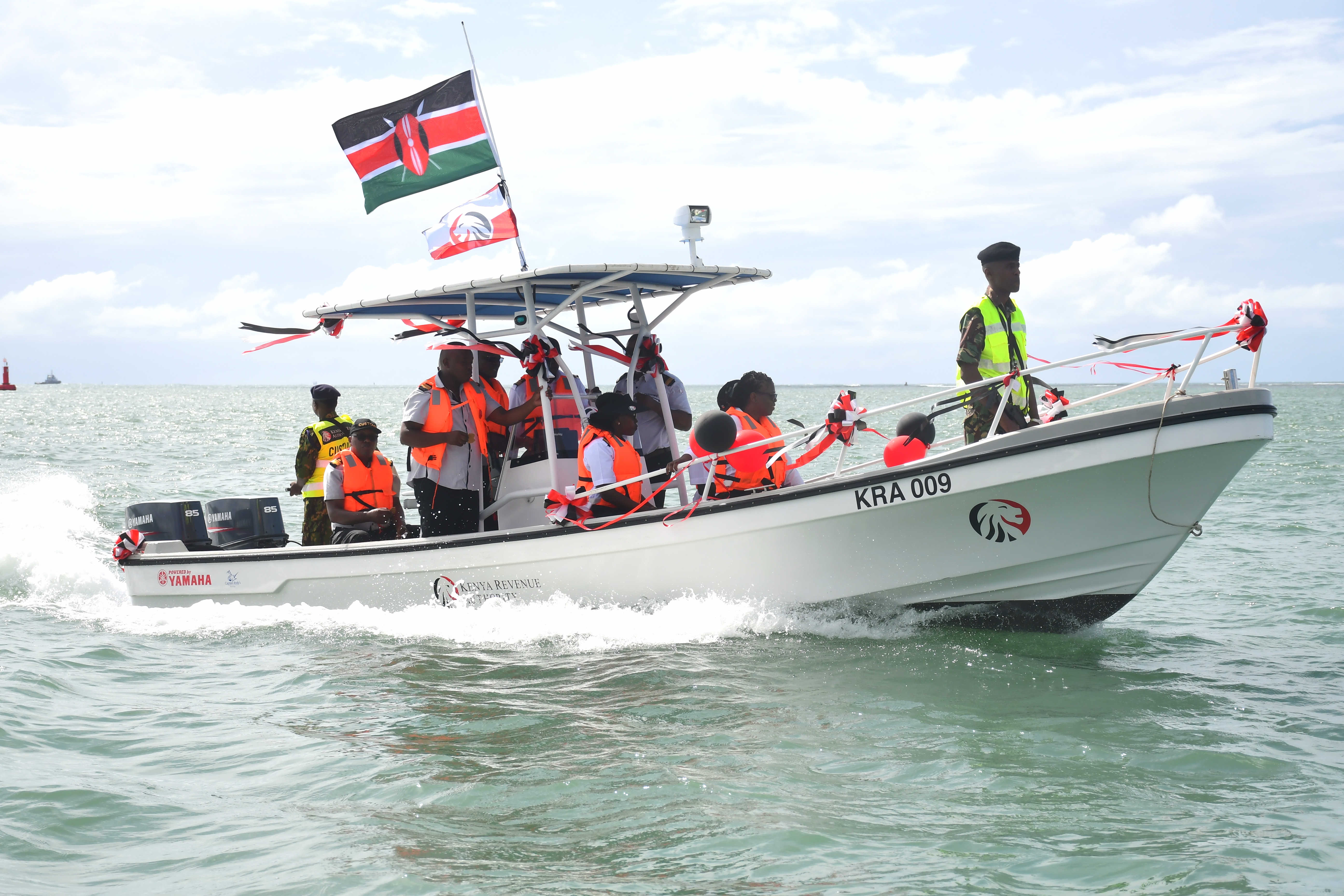  The newly commissioned Kenya Revenue Authority (KRA) patrol boat christened KRA009 during its maiden patrol through the Likoni channel, Mombasa