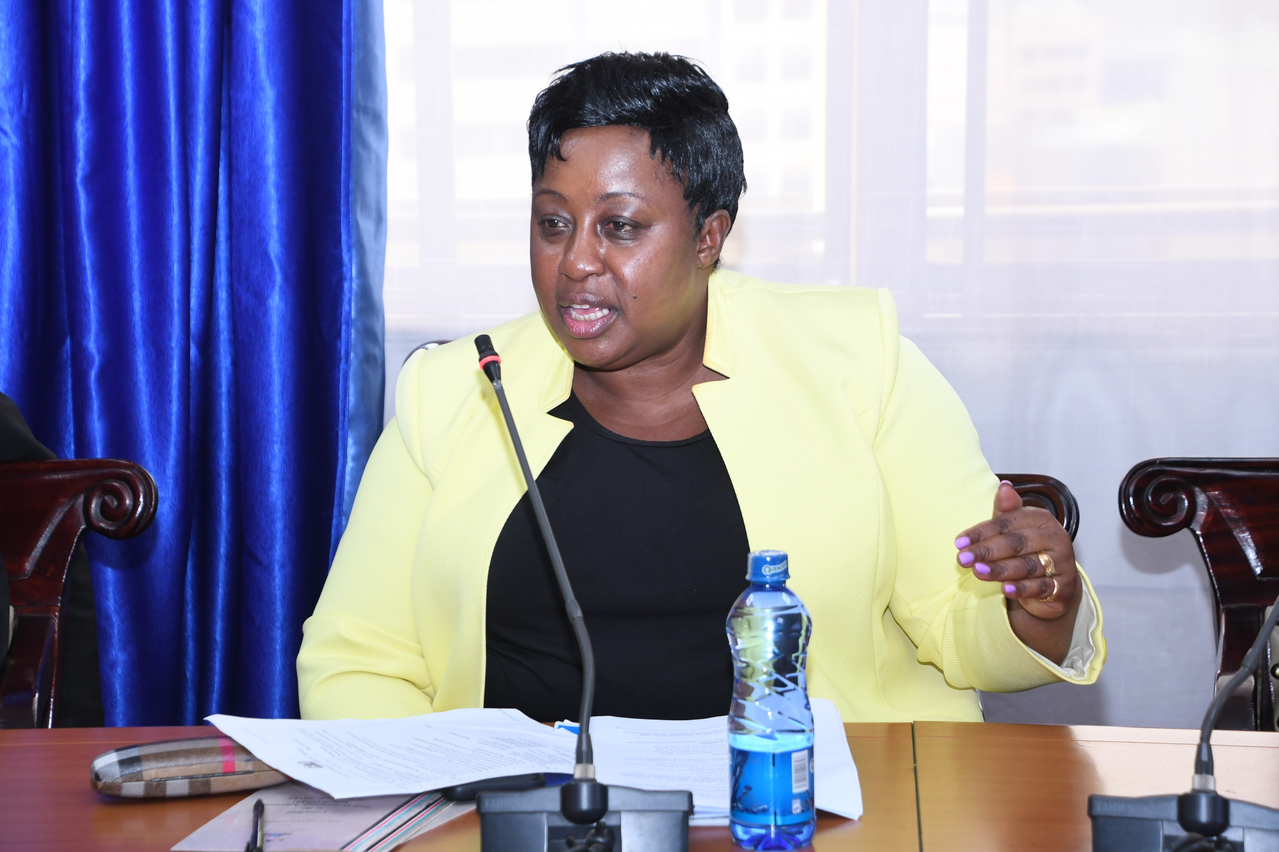 The Director of Human Resource Management and Development at the State Department for Broadcasting Juanita Ombima speaks at Teleposta Towers, during a oneday training of Heads of Departments on performance Contracting.