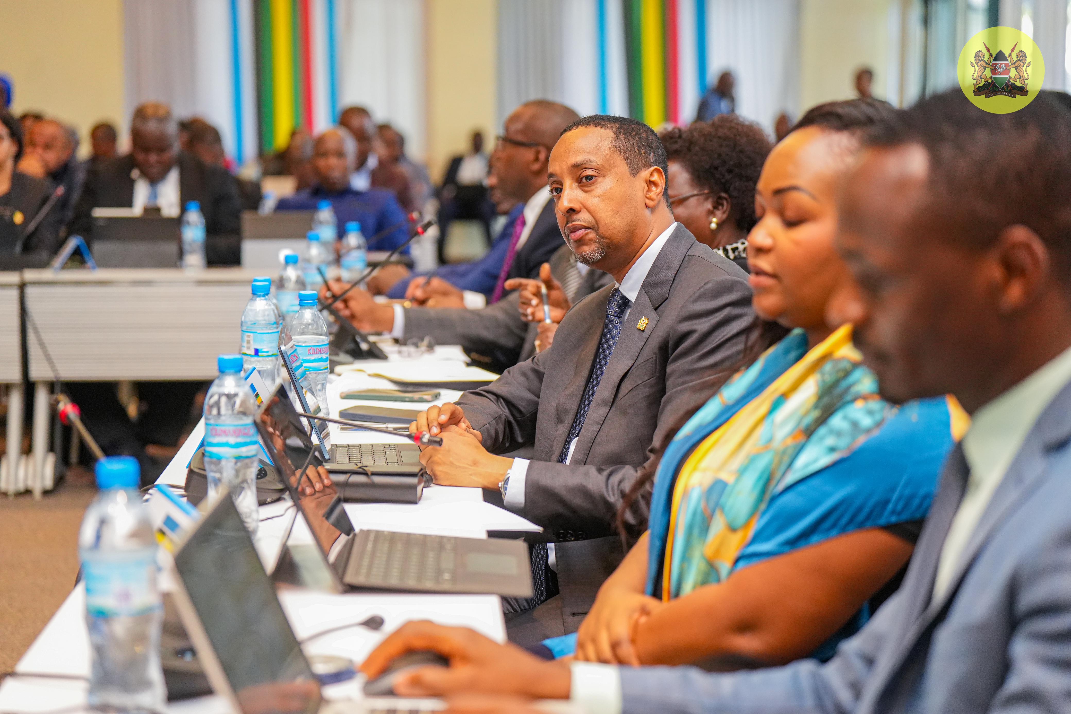 East African Community Affairs Principal Secretary Mr. Abdi Dubat addresses other partner states' Principal Secretaries and members of the EAC Coordinating Committee  at the East African Community (EAC) headquarters in Arusha, Tanzania.