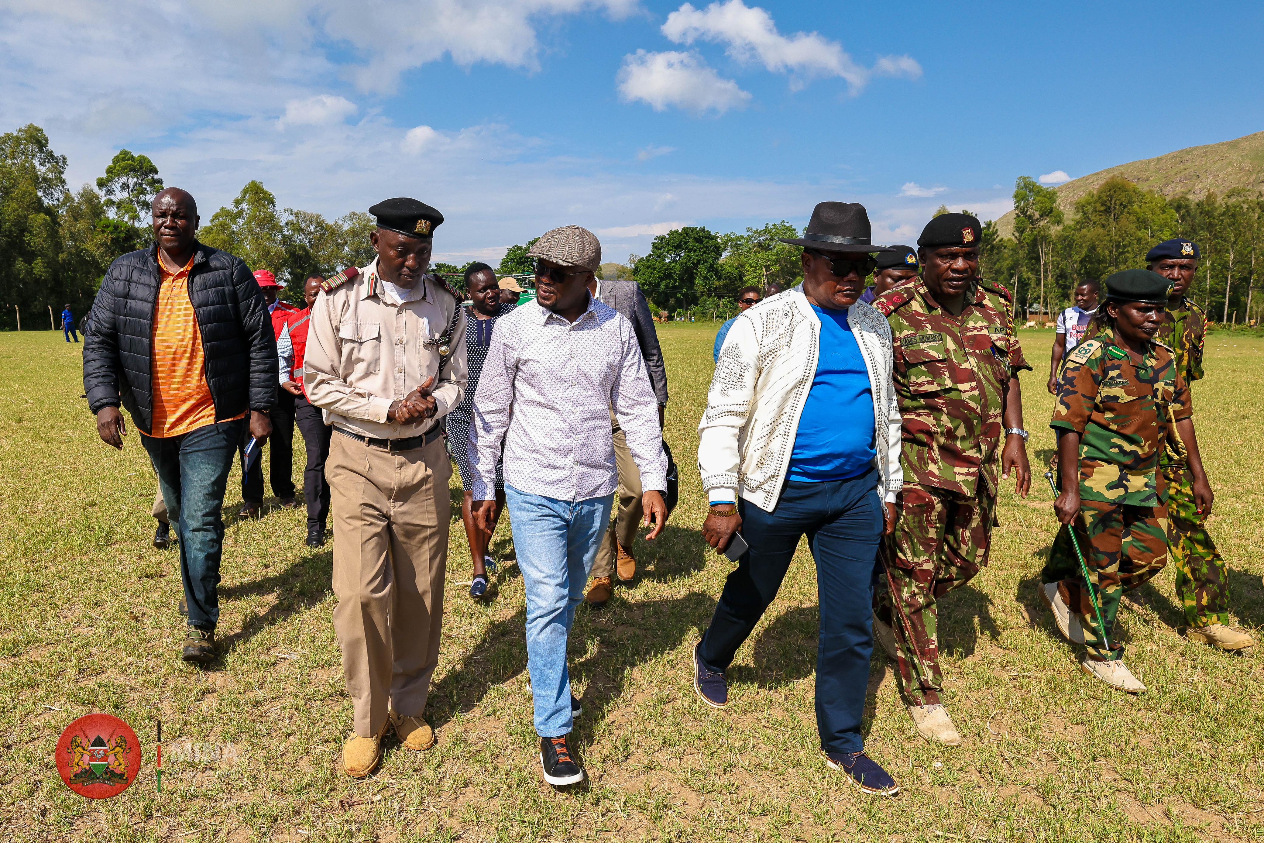 Internal Security and National Administration PS Raymond Omollo (centre) flanked by senior security officials