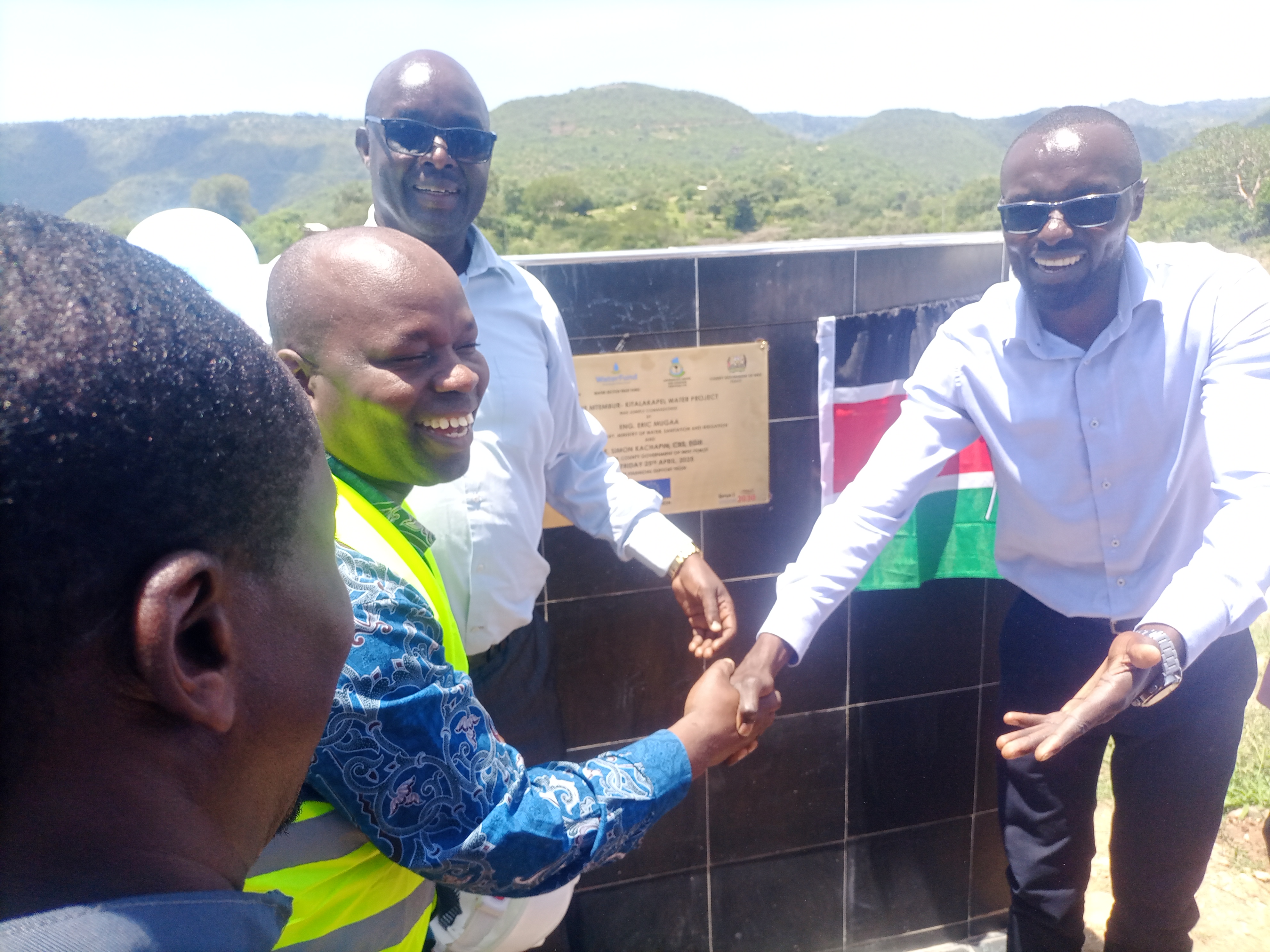 Water CS Eric Mugaa commissioning the Mtembur-Kitelakapel water project in West Pokot county. Photo by Richard Muhambe