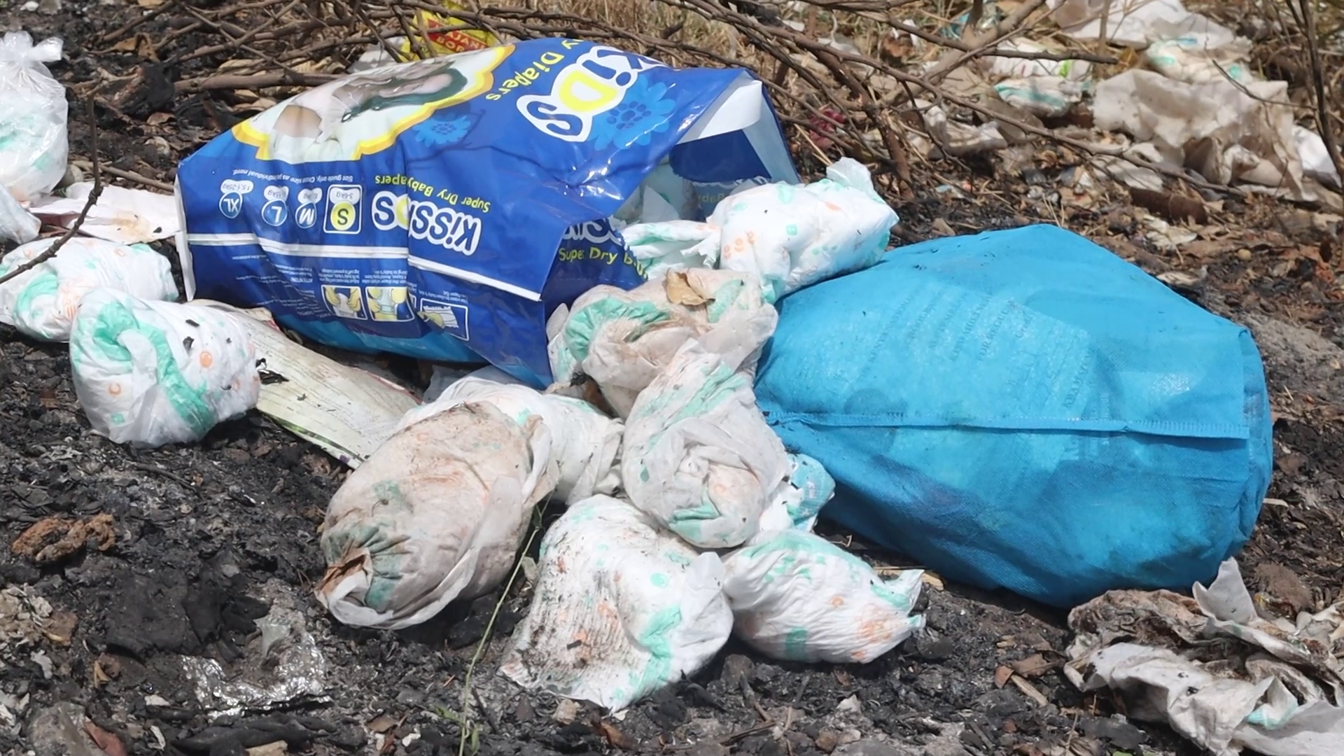 Used diapers dumped at an undesignated area for waste disposal at Mnarani in Kilifi. Photo taken by Stephen Mrira 