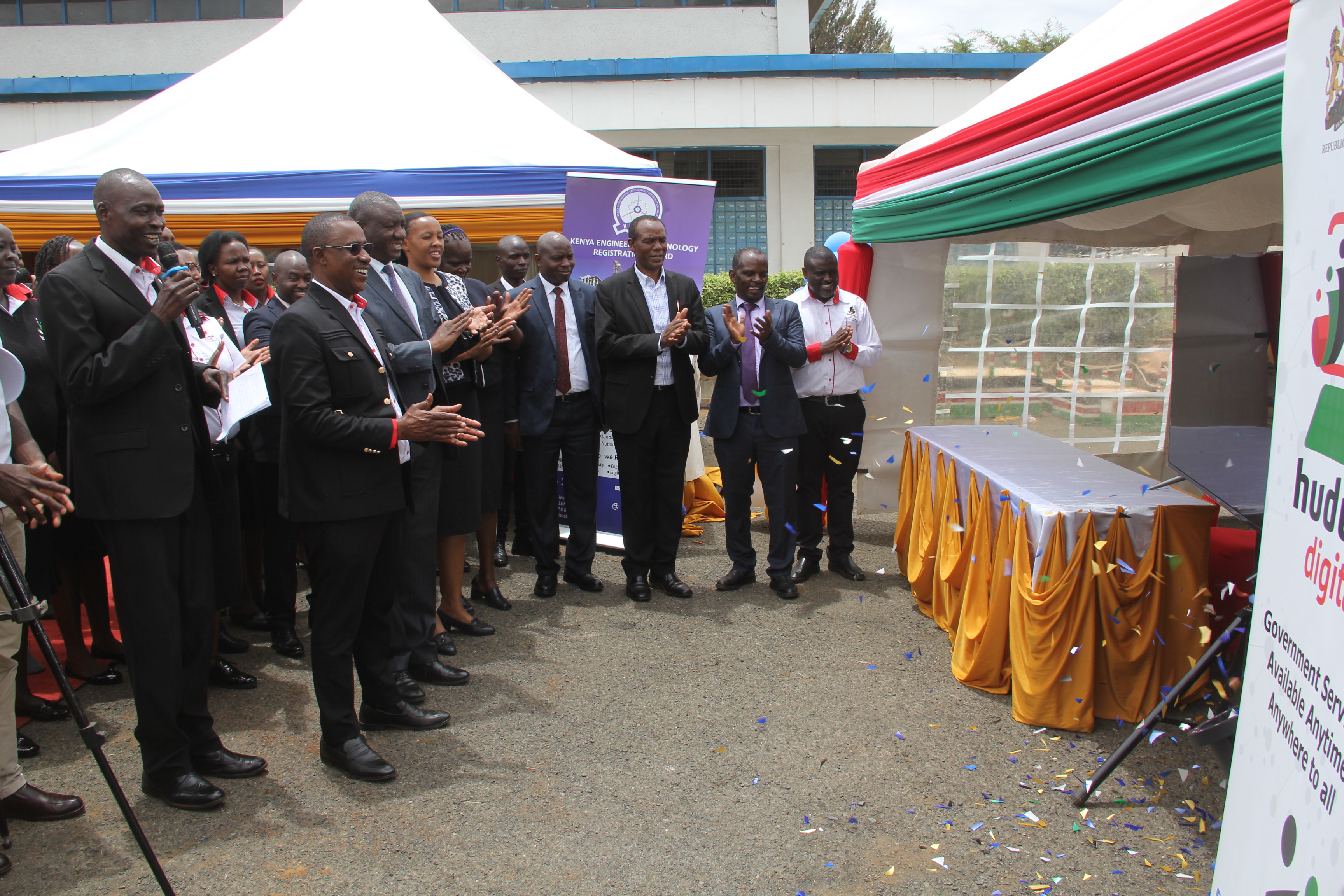 Huduma Kenya team Eldoret led by CEO Ben Kai Chilumo and Centre Manager Reuben Ogeda together with Kenya Engineering Technology Registration Board (KETRB) team led by Ag. CEO Kigo Florence, officially launch KETRB service at the Eldoret Huduma Centre.
