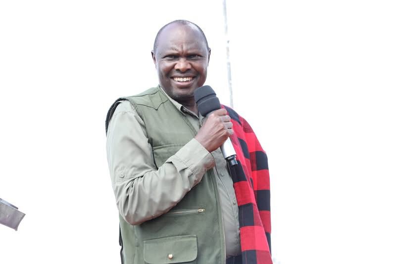Head of Public Service Felix Koskei speaking to Laikipia residents. Photo/Martin Munyi
