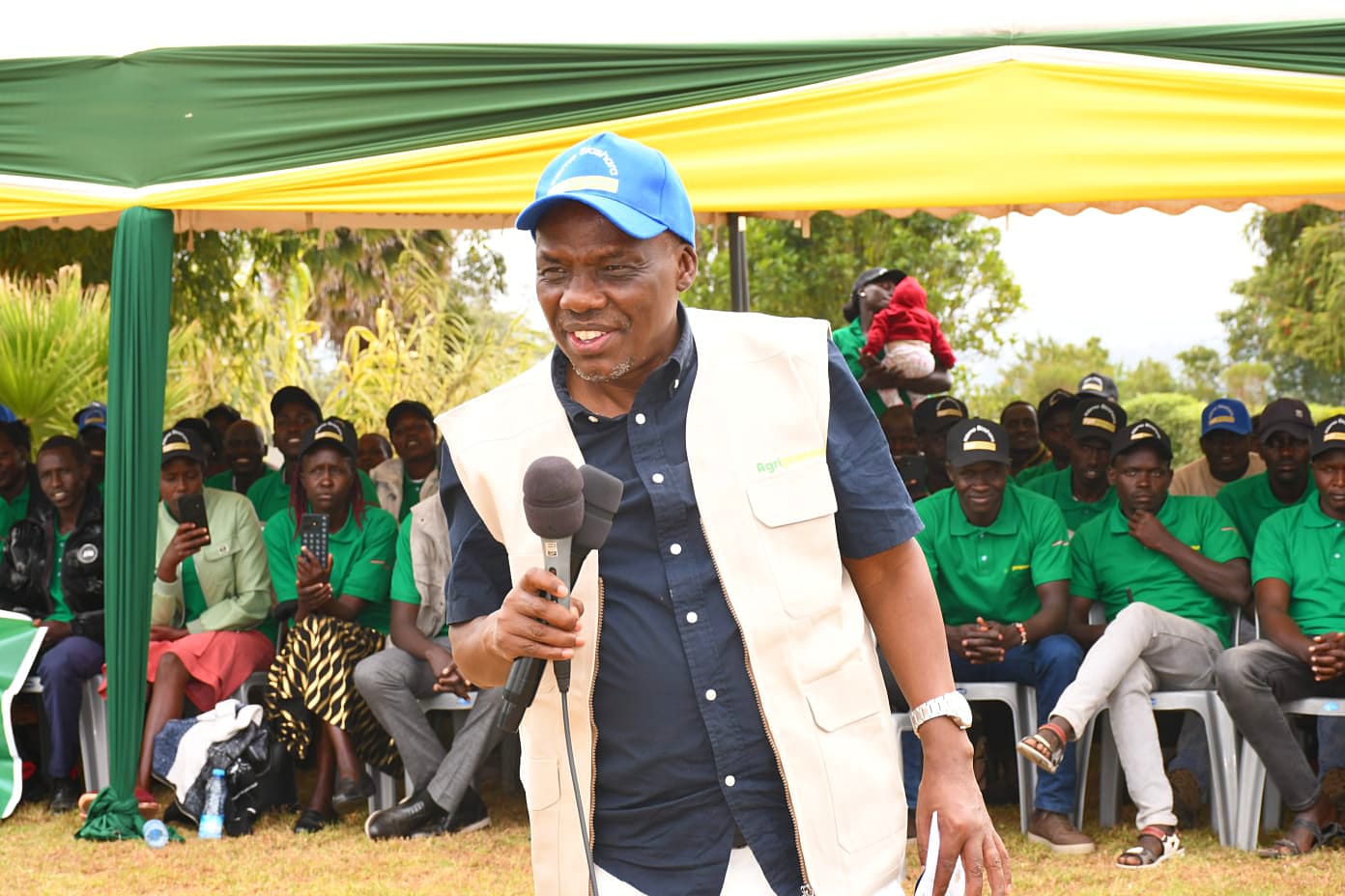 Agriculture PS Dr. Paul Rono speaking during the unveiling of the 140 agripreneurs at the governor’s residence in Kapenguria.