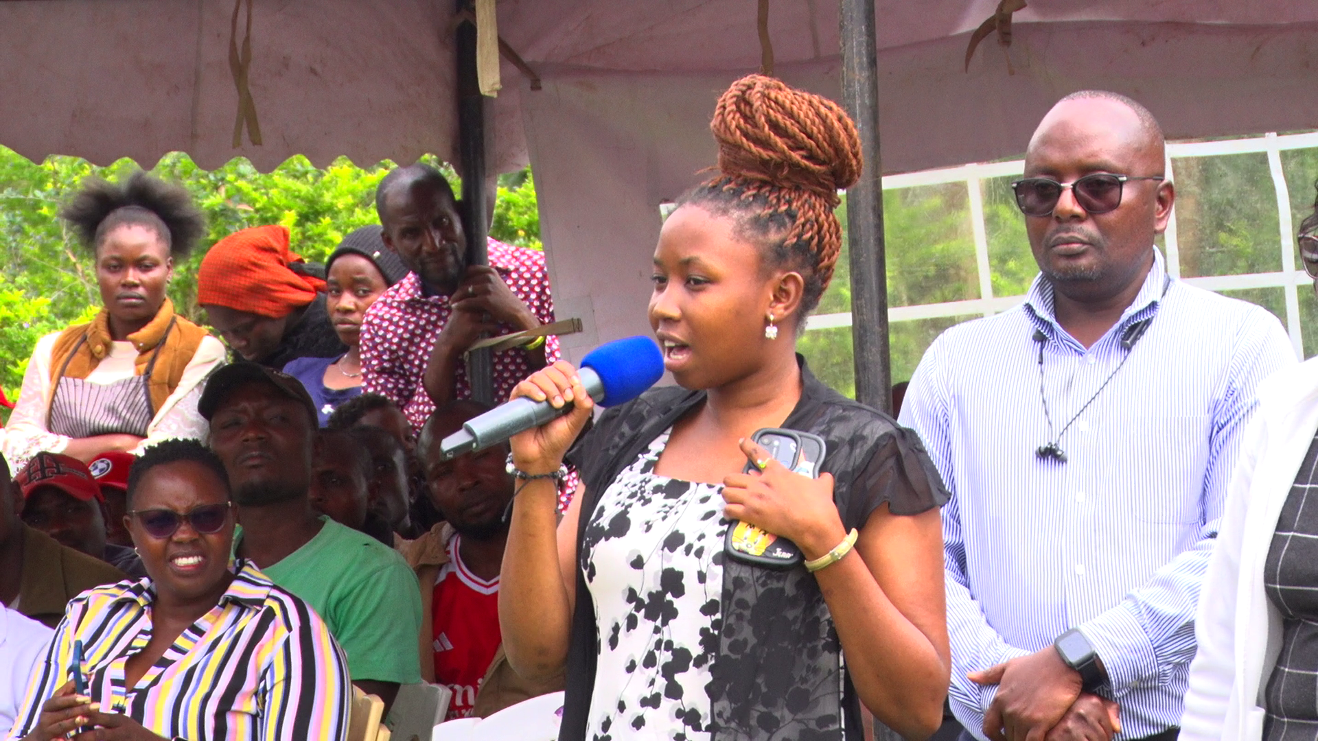Stacy Rioba from Kuria West Sub-County speaking during a groundbreaking ceremony to establish a Sickle cell hospital by Grace Mission of Compassion charity organisation in partnership with Migori County. She has been battling SCD since she was young, but the fight and zeal in her, the support from her parents and caregiver have made her a sickle cell warrior. Photo/Makokha Khaoya.