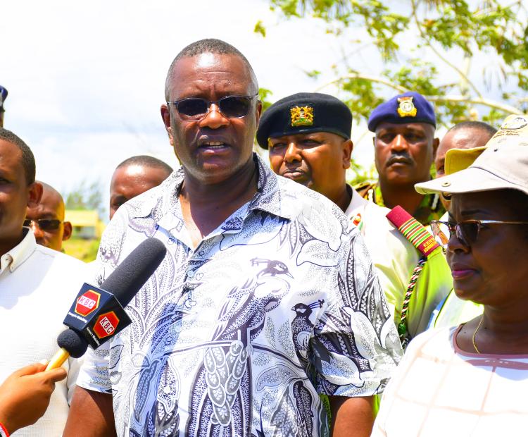 Deputy Chief of Staff in the Executive Office of the President, Performance and Delivery Management Eliud Owalo addresses the media in Mombasa. Photo/Andrew Hinga