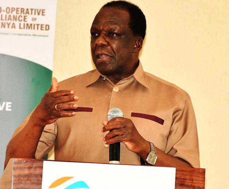 Cabinet Secretary for Cooperatives, Micro, Small and Medium Enterprises (MSMEs) Wycliffe Ambetsa Oparanya addressing cooperative sector stakeholders in Naivasha. 