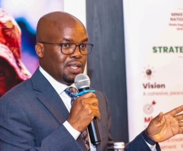  State Department for Internal Security and National Administration Principal Secretary (PS) Dr. Raymond Omollo speaking during the launch of the regional programme on peacebuilding and preventing violent extremism in East Africa.