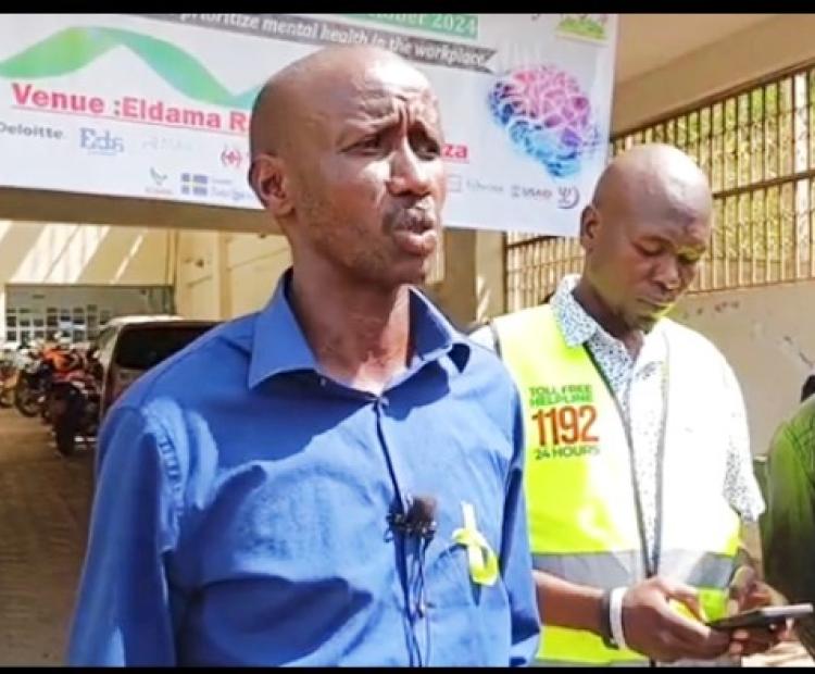 Bernard Kemboi, a recovered addict delivers a talk on drug and substance abuse during a recent work shop to mark World Mental Health Awareness Day in Eldama Ravine, Baringo County..