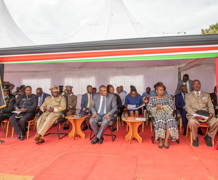 Makueni County Governor Mutula Kilonzo  (centre), Duncan Darusi (right) and  Deputy Governor Lucy Mulili (left) during Jamhuri Day Celebrations  in Wote town. Photo/ Patrick Nyakundi