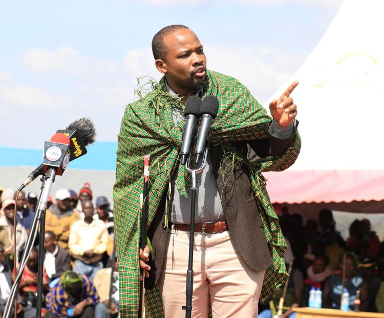 Lands Principal Secretary Nixon Korir, addressing residents of Neissuit, Mariashoni, Sururu, Likia, Sigotik, and Terit settlement schemes, where the National Government announced that 0ver 45,000 residents will get land title deeds.