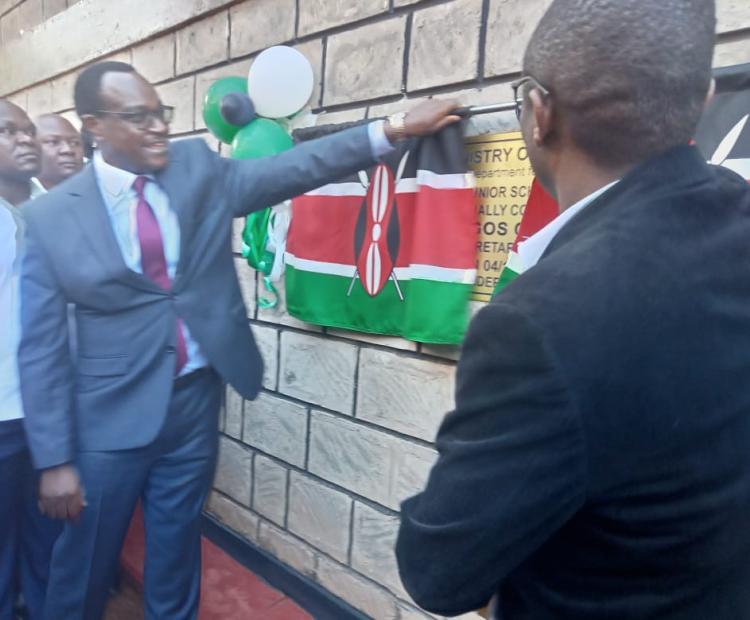 Education Cabinet Secretary Dr. Julius Migos Ogamba officially commissions 12 JSS classrooms at Kakamega Primary School in Kakamega County. Photo/ GEORGE KAIGA