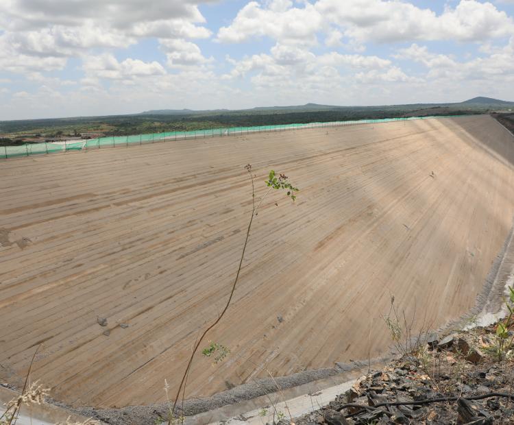 A view of the Thwake Dam embankment area